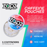 ZAPZ Caffeine Pouches, Polar Pop, 5 Cans x 20 Count, Energy Pouches with 50mg Caffeine, Nootropic Focus Support, Niacin, L-Theanine, L-Tyrosine, Sugar