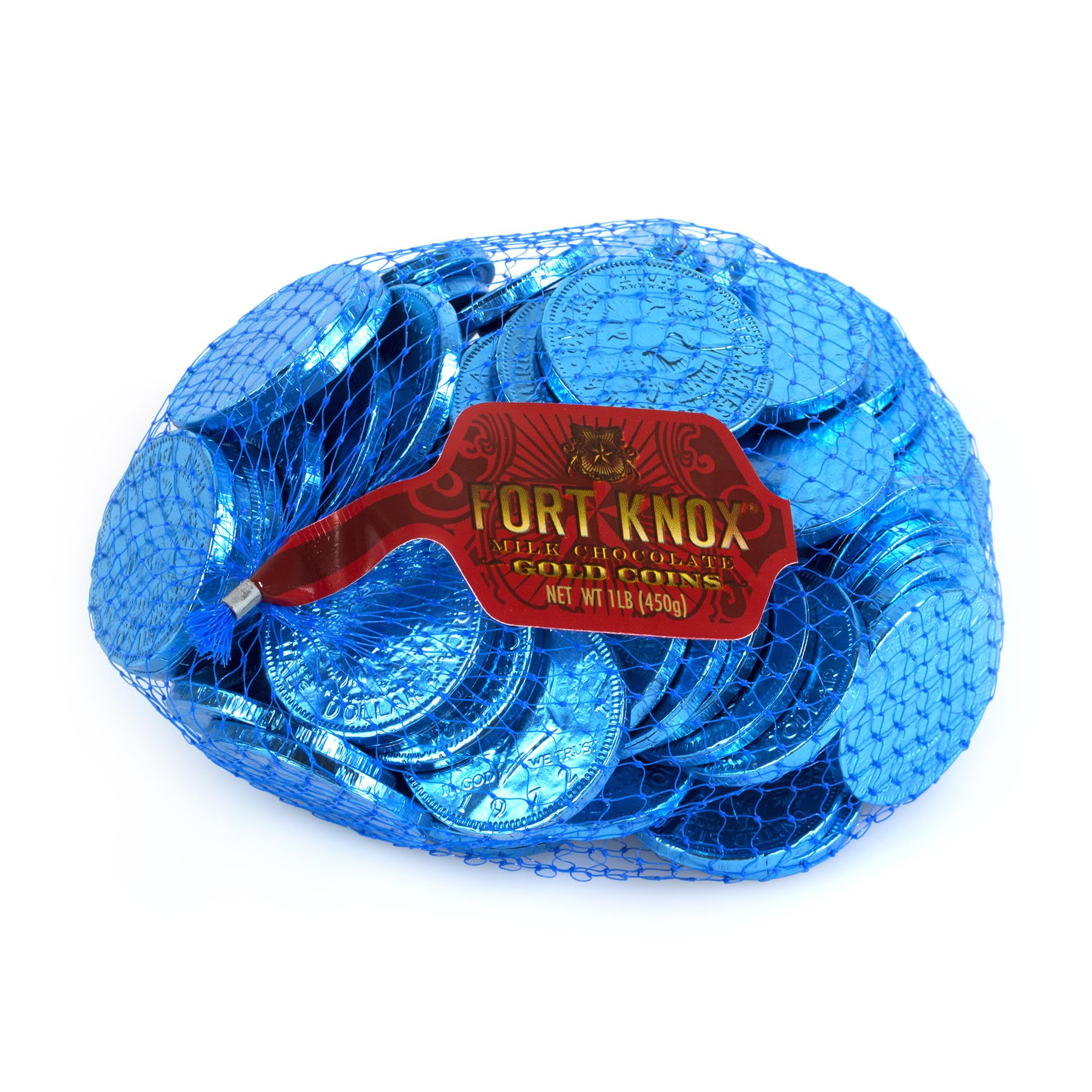 Fort Knox Caribbean Blue Milk Chocolate Coins - 1 LB Mesh Bag