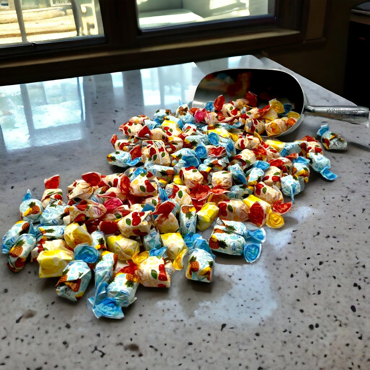 Fruit Filled Hard Candy, Delicious and Flavorful Gourmet Bon Bons Cherry, Orange, Strawberry, Pineapple, and Lemon 1.5 lbs Individually Wrapped