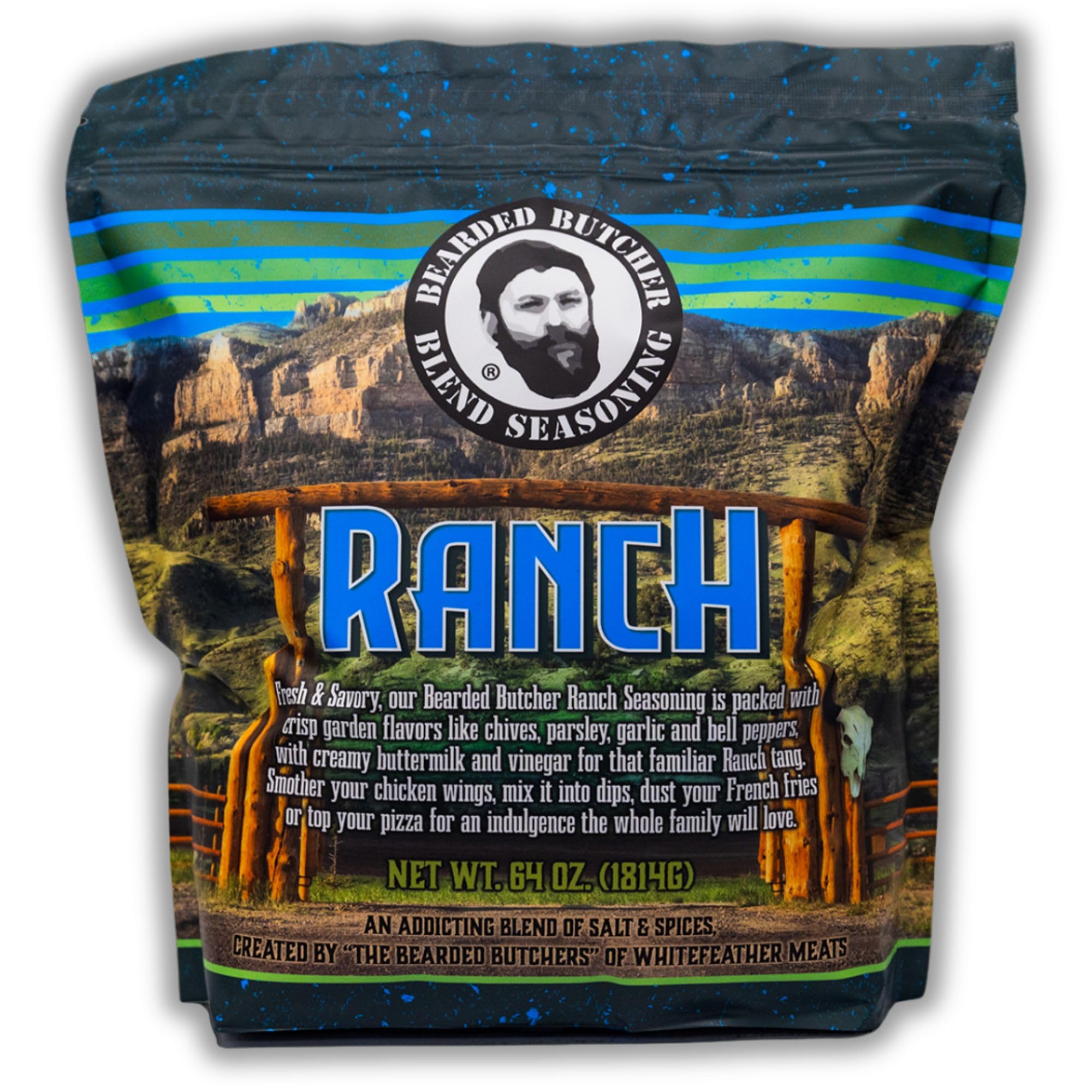 Bearded Butchers Ranch Blend Seasoning, 64 oz Bag (4 lbs) - Creamy Buttermilk Ranch Flavor for Chicken Wings, Dips, Fries, Pizza & More - No MSG