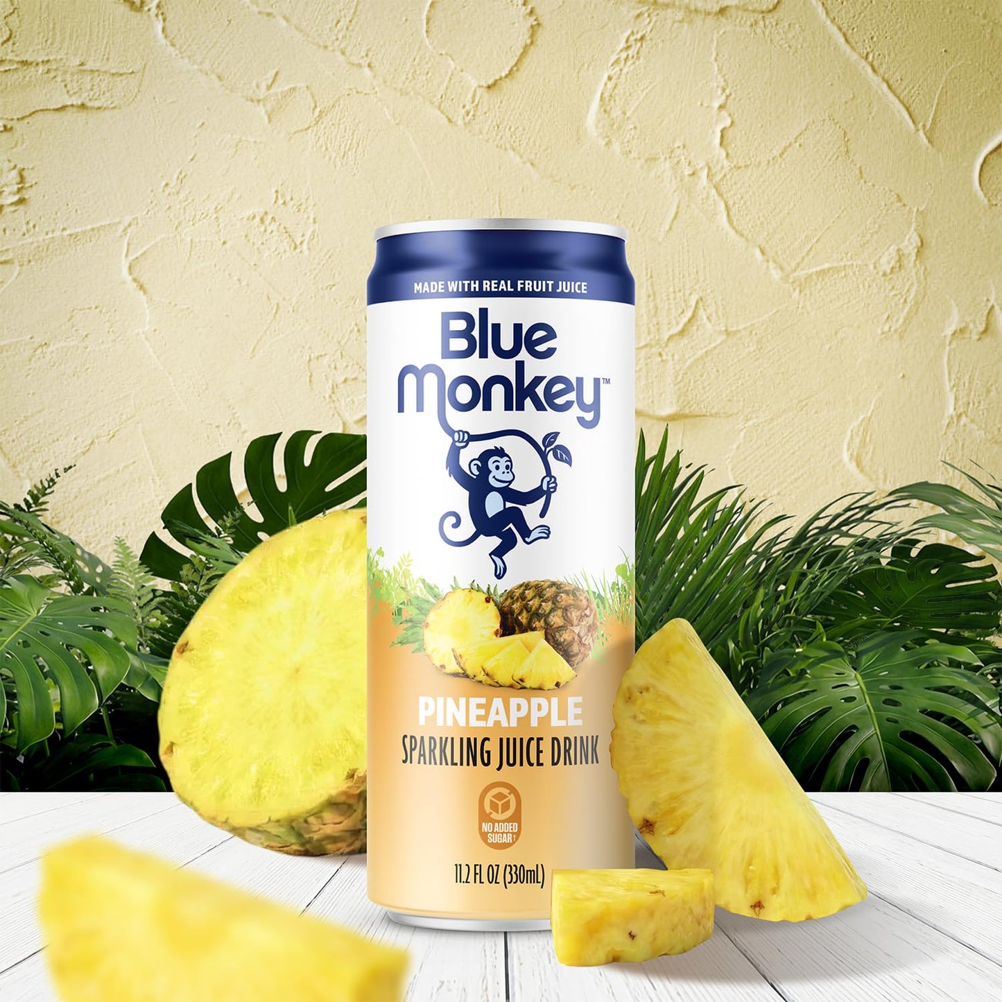Blue Monkey Sparkling Pineapple Juice - Real Fruit Juice, No Sugar Added, All Natural, Lightly Carbonated, Halal Certified - Refreshing Tropical