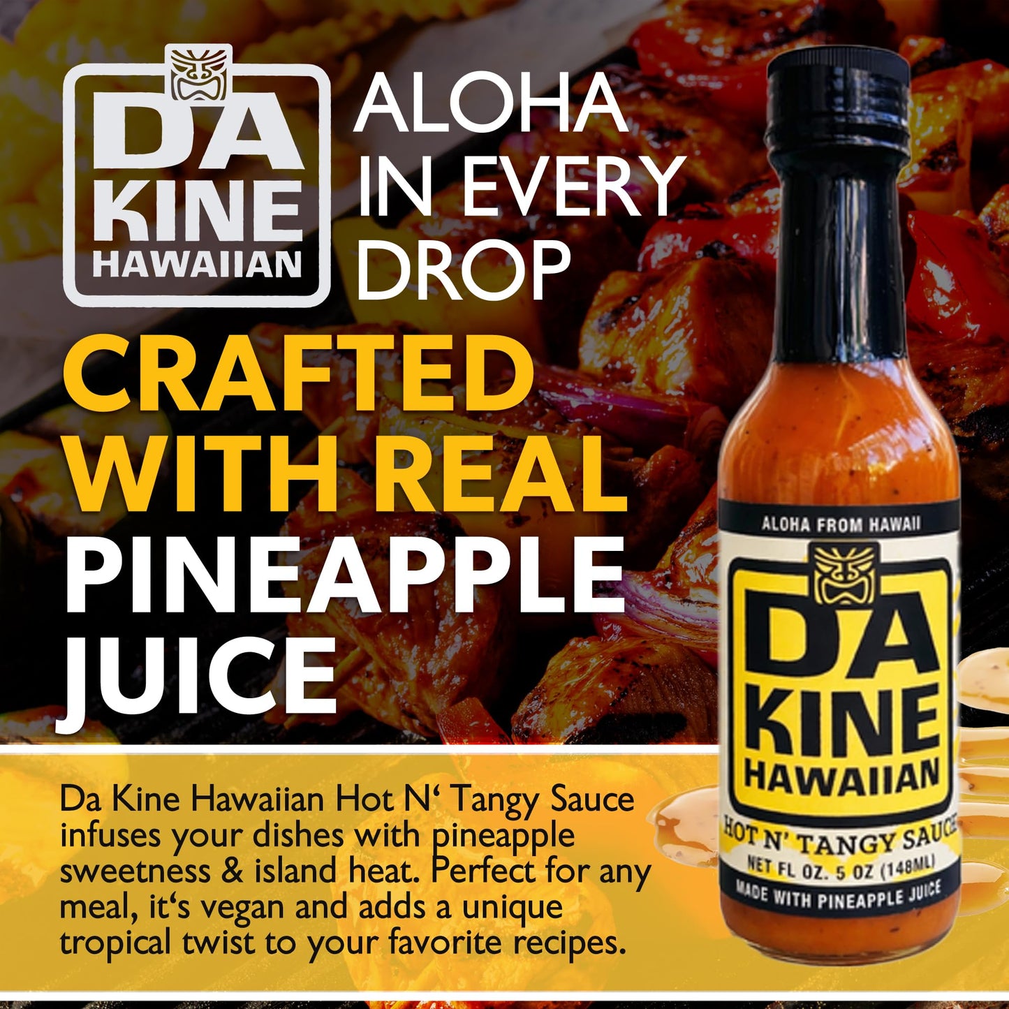 Da Kine Hawaiian Hot N' Tangy Sauce - Tangy Sauce Made with Pineapple Juice - Dipping Sauce for Marinades, Grilling & Everyday Cooking - Chicken