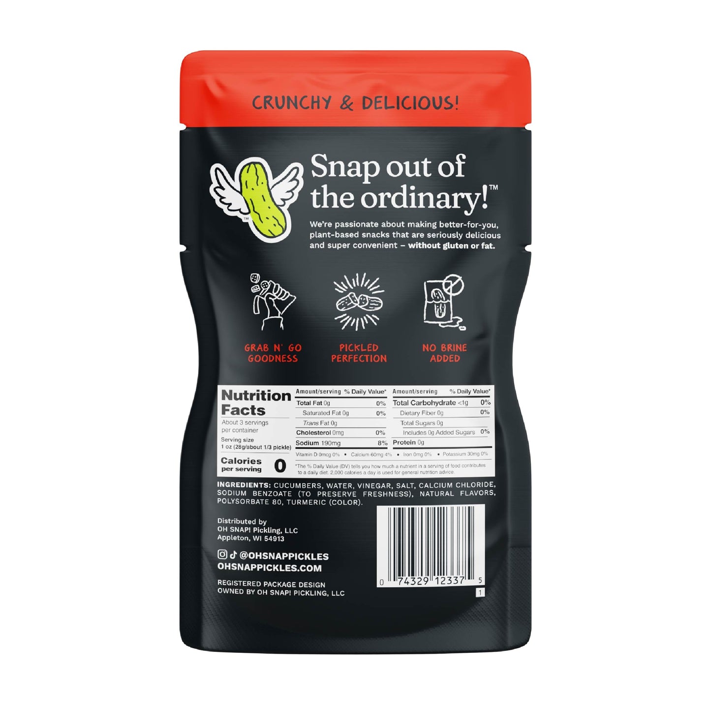 OH SNAP! Hottie Whole Pickle (12 Pack) - Whole Hot N' Spicy Pickle Snack - Fresh Packed Ready to Eat - Gluten-Free, Fat-Free, Non-GMO Veggies
