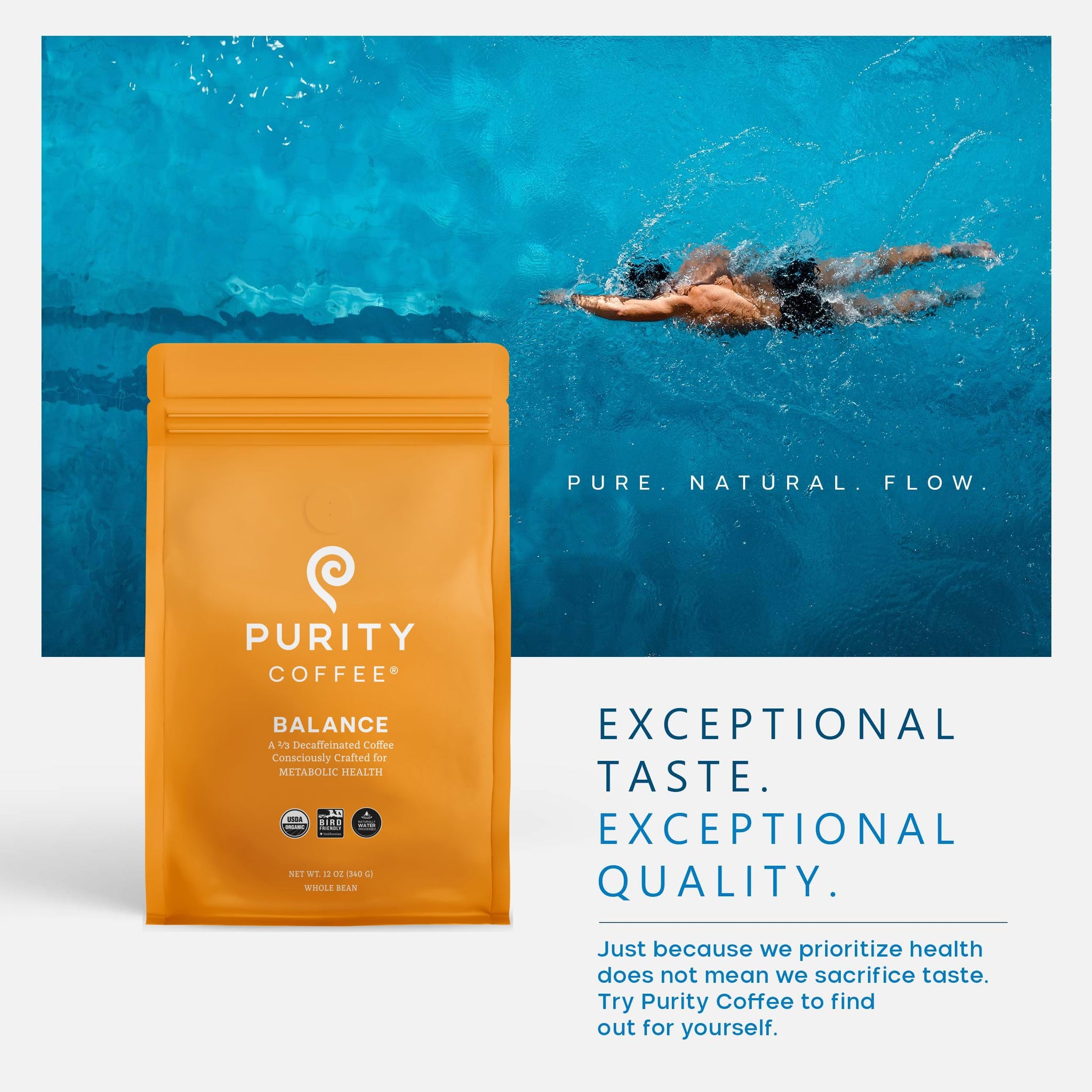 Purity Coffee BALANCE 2/3 Decaf Medium Roast Single Serve Sachets 5ct