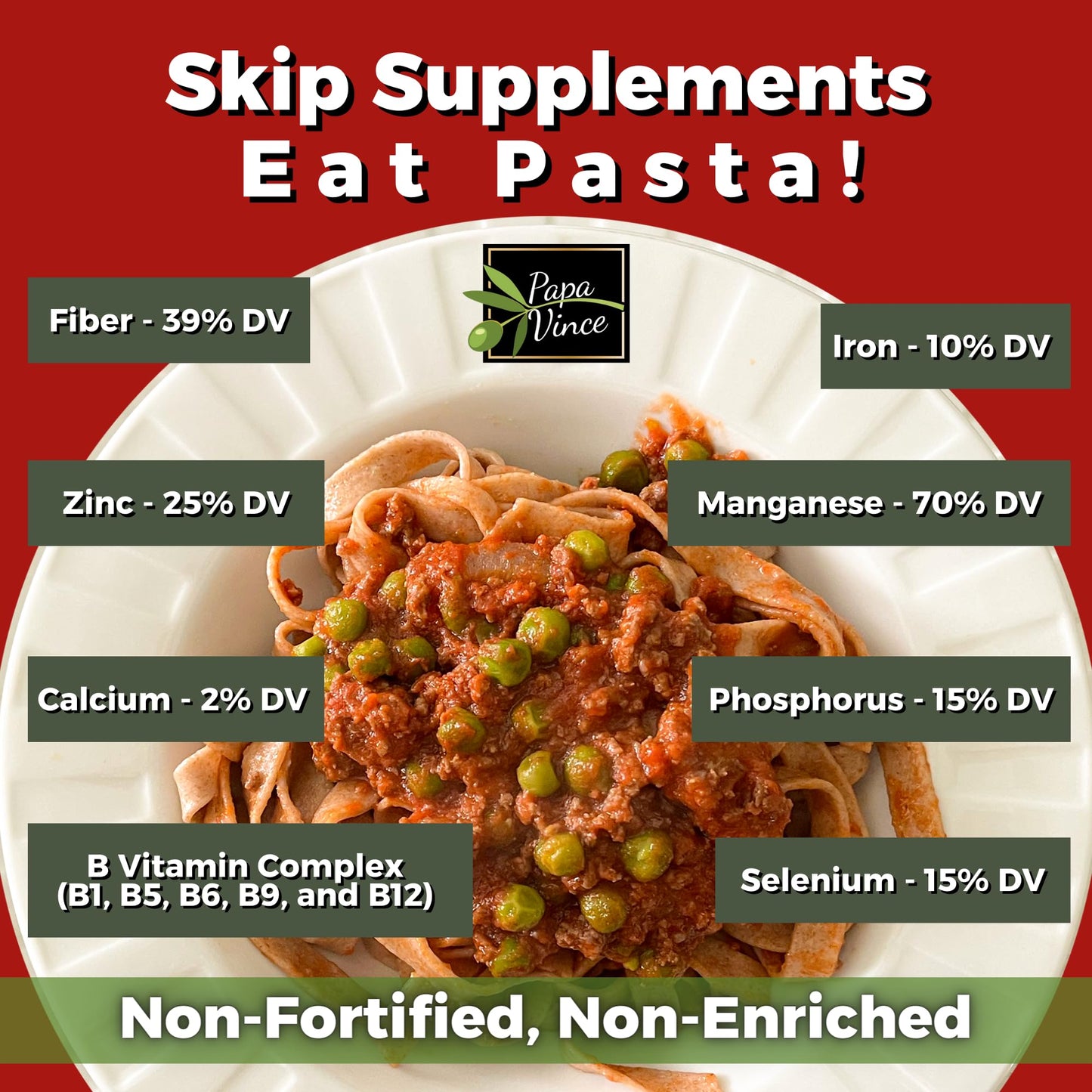 Papa Vince Organic Diabetic Friendly Pasta: Low GI Organic Whole Wheat Italian Pasta Made in Italy from Ancient Heirloom Grain. High Fiber, Slow Carb