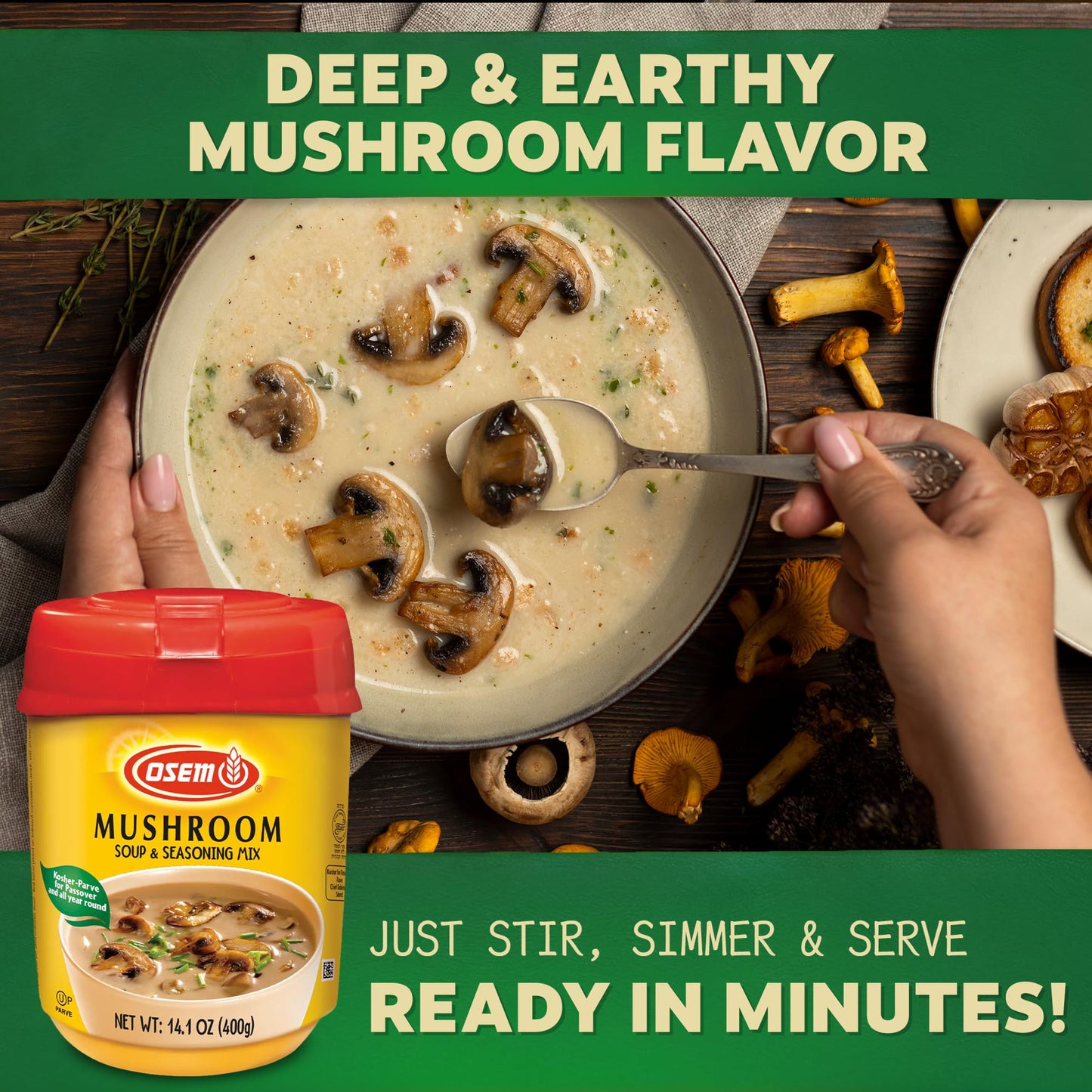 Osem Mushroom Flavored Soup & Seasoning Mix - Powder Broth Base, Perfect for Soups, Sauces, Stews, Rice, and More - Rich Savory Flavor Enhancer