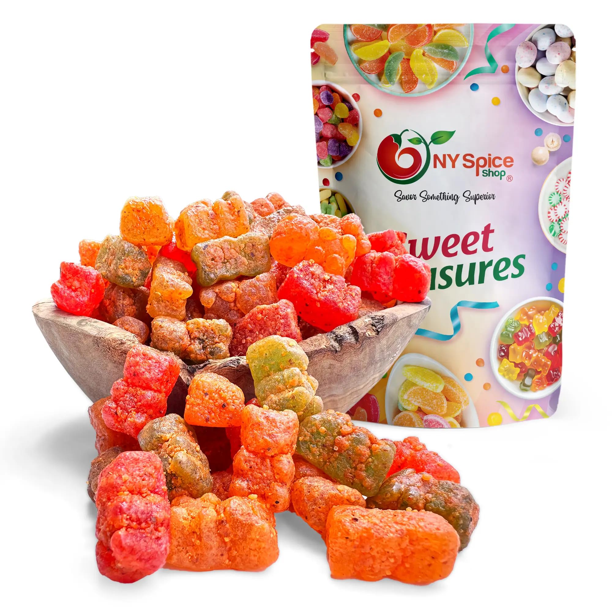 NY Spice Shop Chamoy Spicy Gummy Bears - 1 Pound Spicy Chamoy Gummies Bites Candy Bulk - Chamoy Cherry Gummy Bears Candies - Chewy Gummy Snacks Bulk