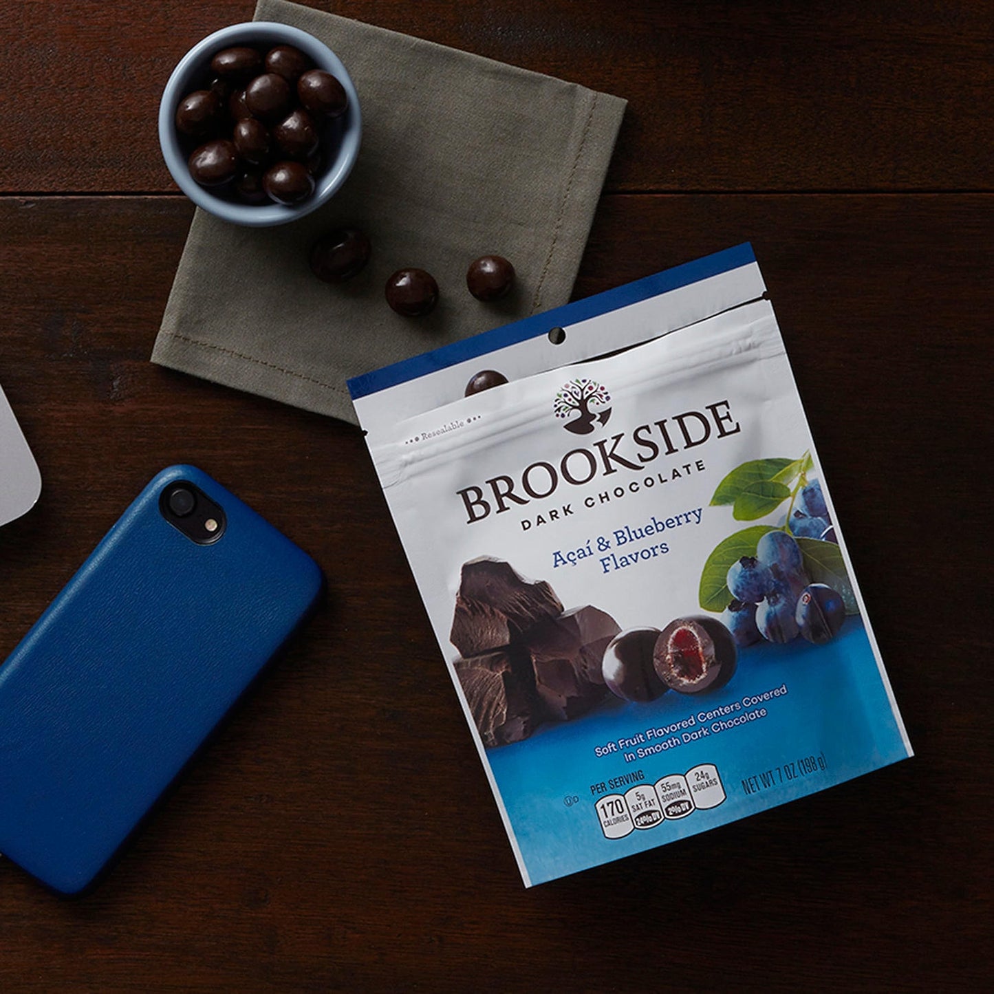 Brookside, Dark Chocolate, Acai and Blueberry Flavored Snacking Chocolate Bag, 7 Ounce