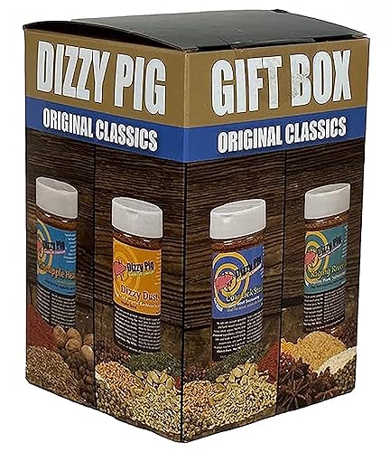 Dizzy Pig Original Classics Seasonings Gift Box | Dizzy Dust All-Purpose BBQ Rub, Cow Lick Texas Style Spicy Beef Rub, Raging River Salmon Rub