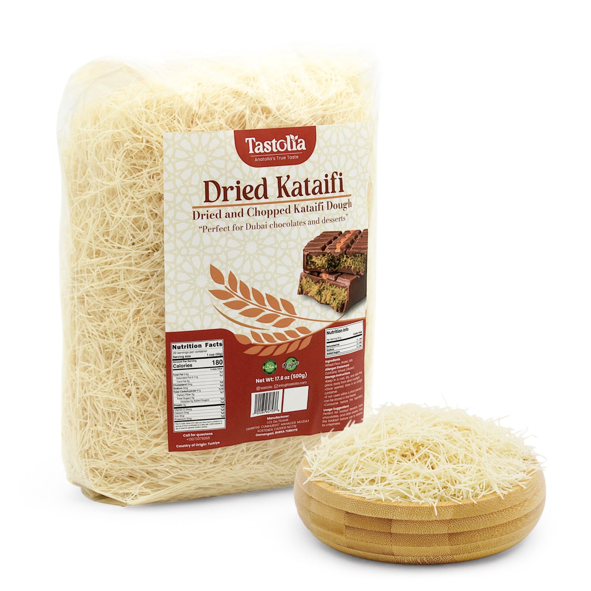 Tastolia Dried Kataifi (Kadayif) 500g (1.1 lb) - Shredded Fillo Dough for Dubai Chocolate, Knafeh, Kunafa - Crispy Kataifi Pastry (Kadaif, Katifi