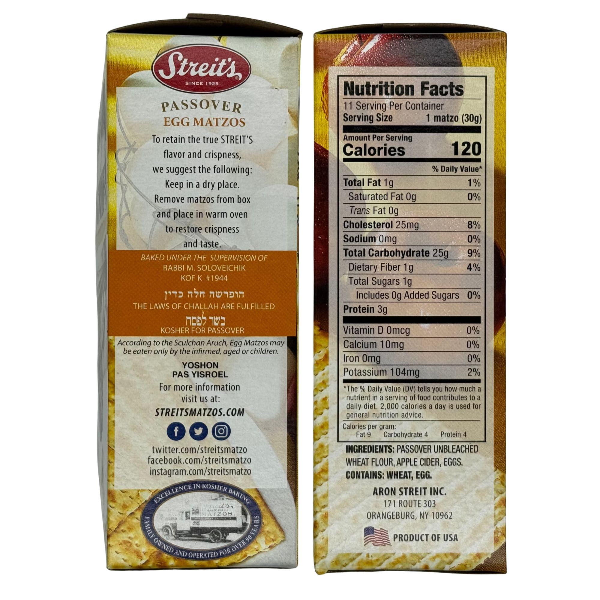 Streit's Passover Egg Matzo - Thin & Crispy, Kosher Certified, Family Owned, Pair with Soups, Spreads & Salads, Made in USA (12oz, Pack of 3)