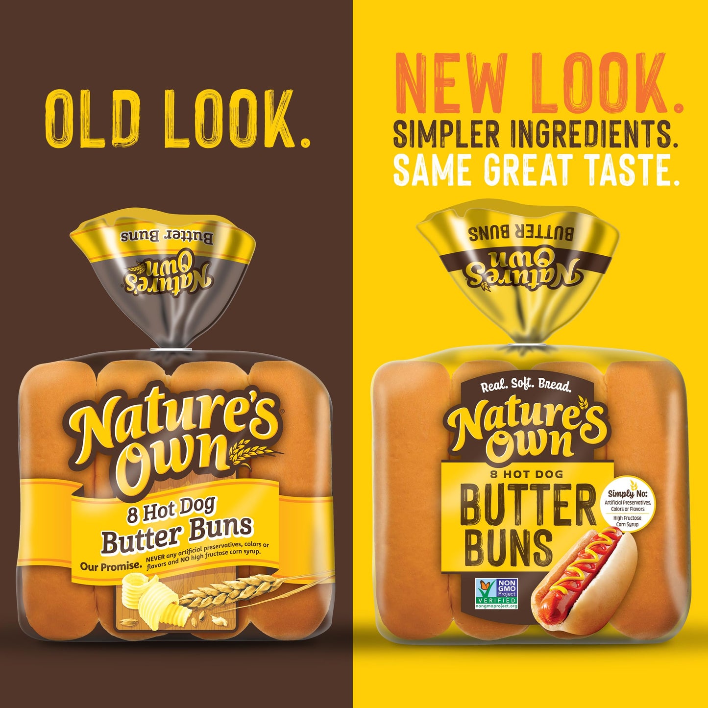 Nature's Own Butter Buns Hot Dog Buns, Non-GMO Hot Dog Buns, 8 Count