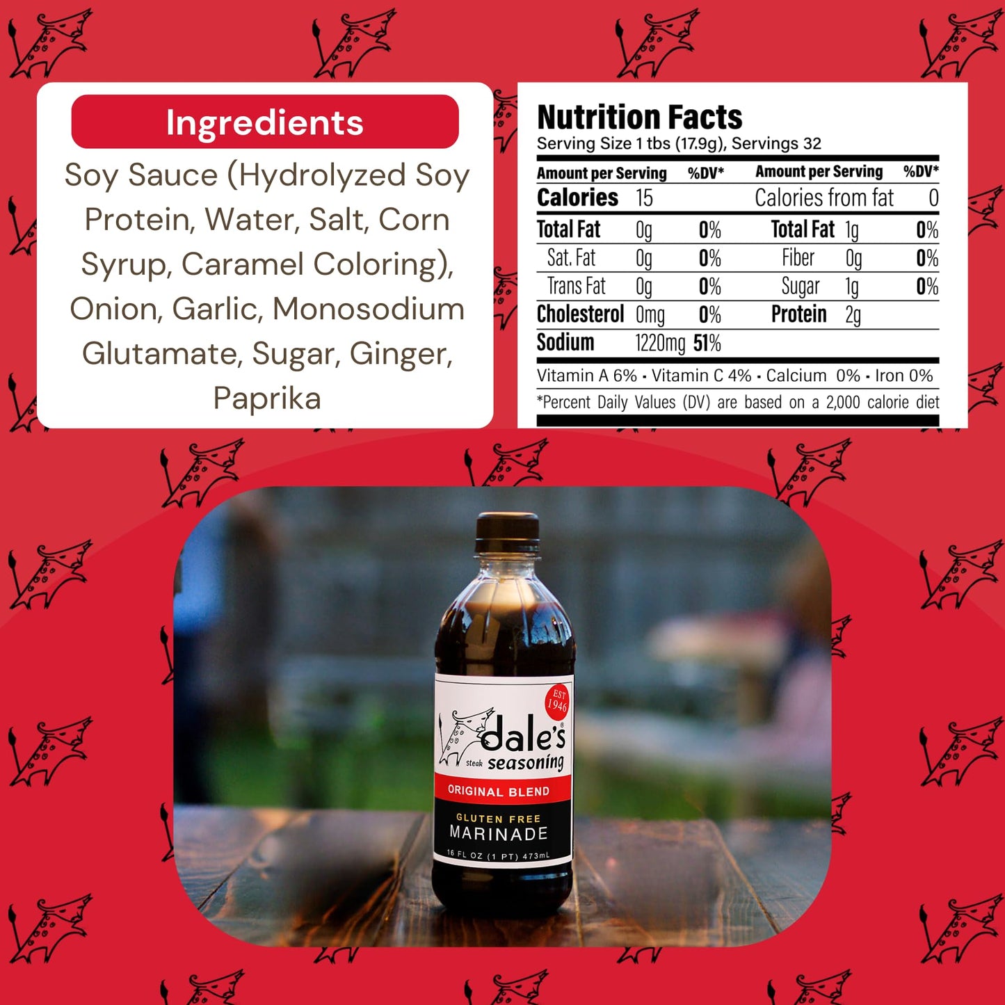 Original Steak Seasoning By Dale's, Gluten Free, No Cholesterol | Delicious on All Meats, Fish, and Vegetables | 16 oz Bottle (12 Pack) | No Long