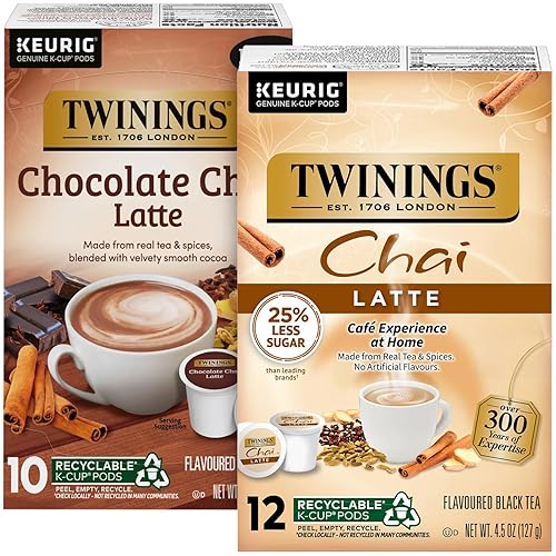 Twinings Chai Latte Variety K-Cup Pods for Keurig, 12 Traditional + 10 Chocolate, Made with Real Black Tea & Spices, Creamy, Slightly Sweet