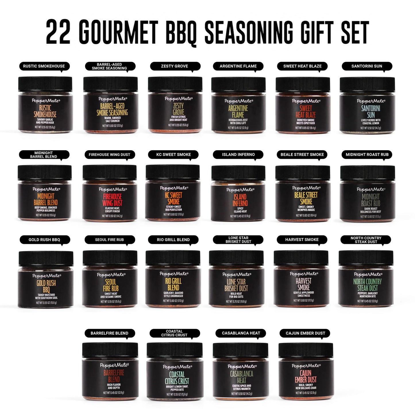 22-Spice Grilling Seasoning Gift Set for Men - All-Natural Non-GMO Rubs & Seasonings for BBQ, Steak, Chicken, Seafood - Spice Kit for Dad, Husband