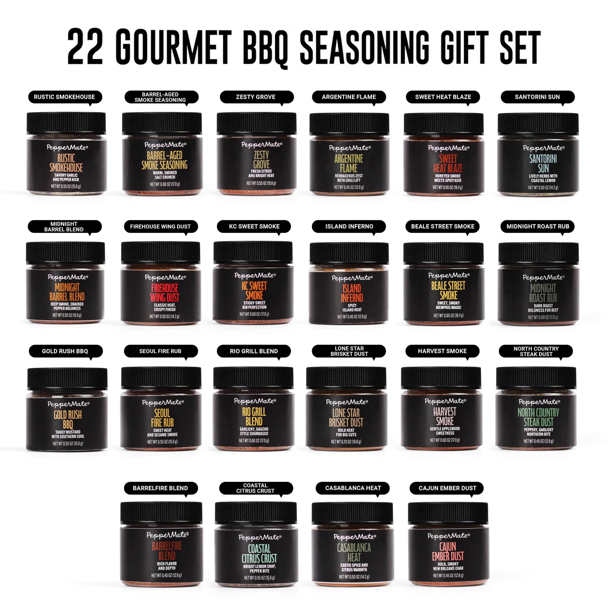 22-Spice Grilling Seasoning Gift Set for Men - All-Natural Non-GMO Rubs & Seasonings for BBQ, Steak, Chicken, Seafood - Spice Kit for Dad, Husband