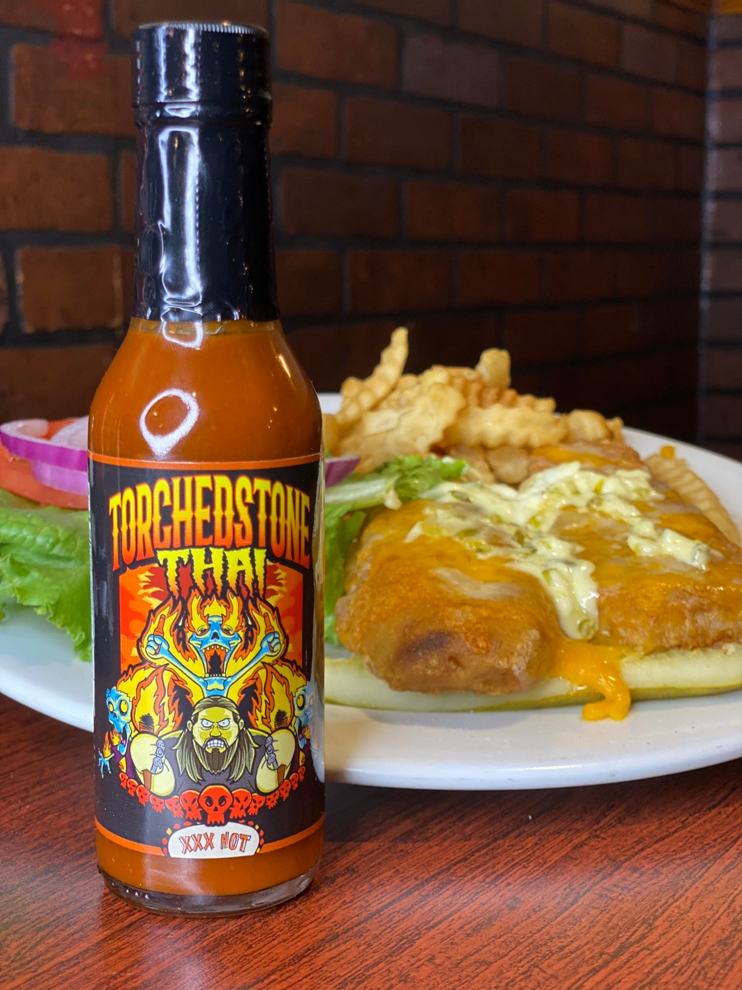 Torchbearer Sauces Brimestone TorchedStone Thai XXX Hot Sauce, Heat Level 6 - Fiery Carolina Reaper and Scorpian Pepper Thai Curry with Fruity Hints