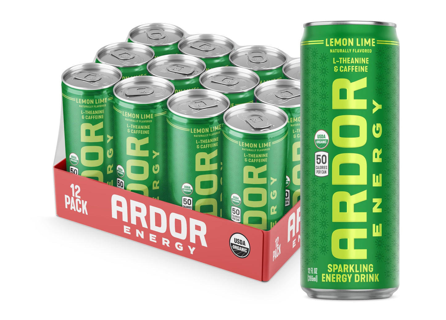 ARDOR ENERGY Natural Sparkling Energy Drink with 100mg Natural Caffeine & 200mg L-Theanine from Organic Green Tea for Smooth Energy & Focus | Healthy