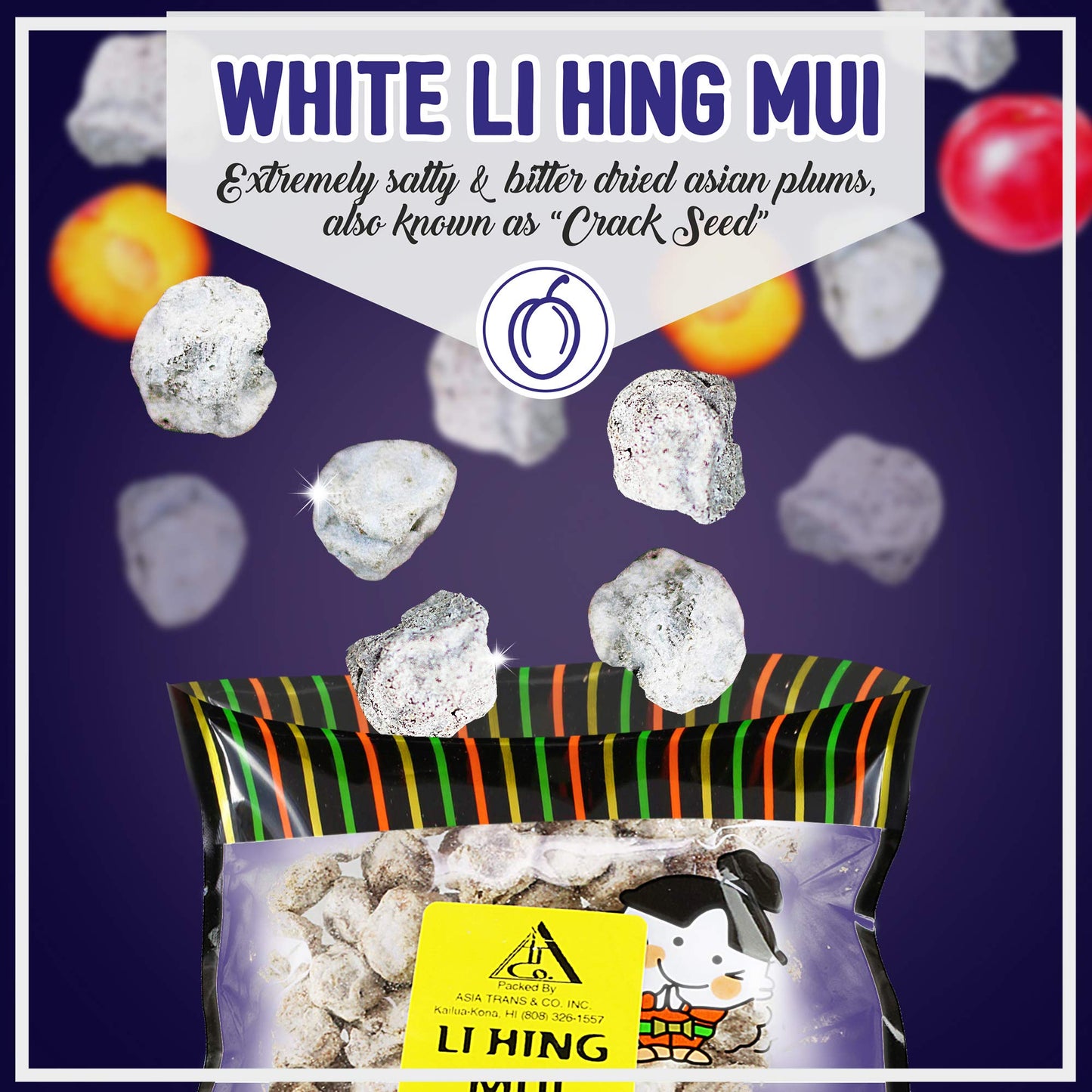 Asia Trans Seeded White Li Hing Mui Crack Seed Plums | Hawaiian Favorite | Salty, Sour, & Bitter Dried Asian Plum Candy
