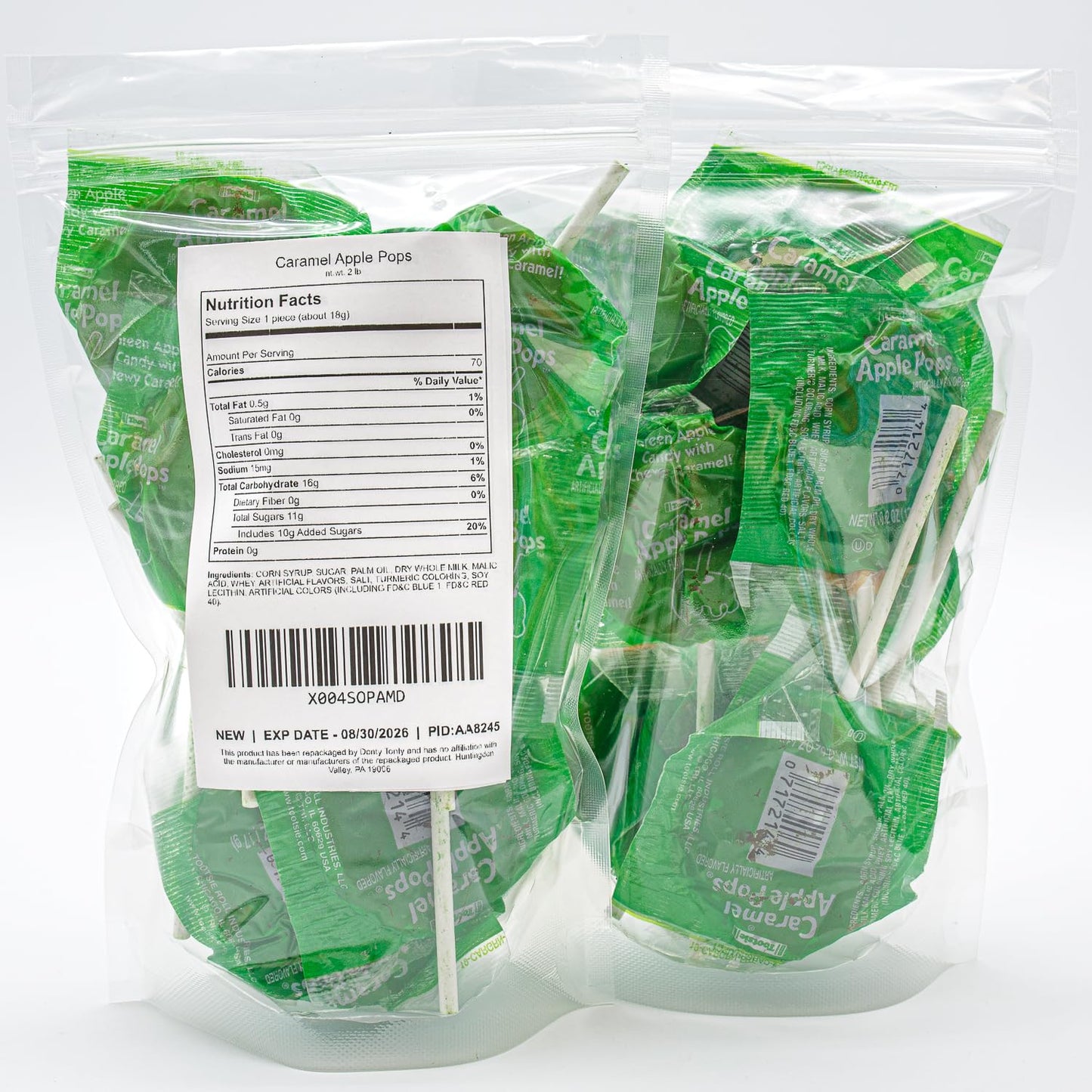 Caramel Apple Pops 2 lb - Suckers with Chewy Coating and Hard Center, Individually Wrapped Lollipops, Gluten Free Candy