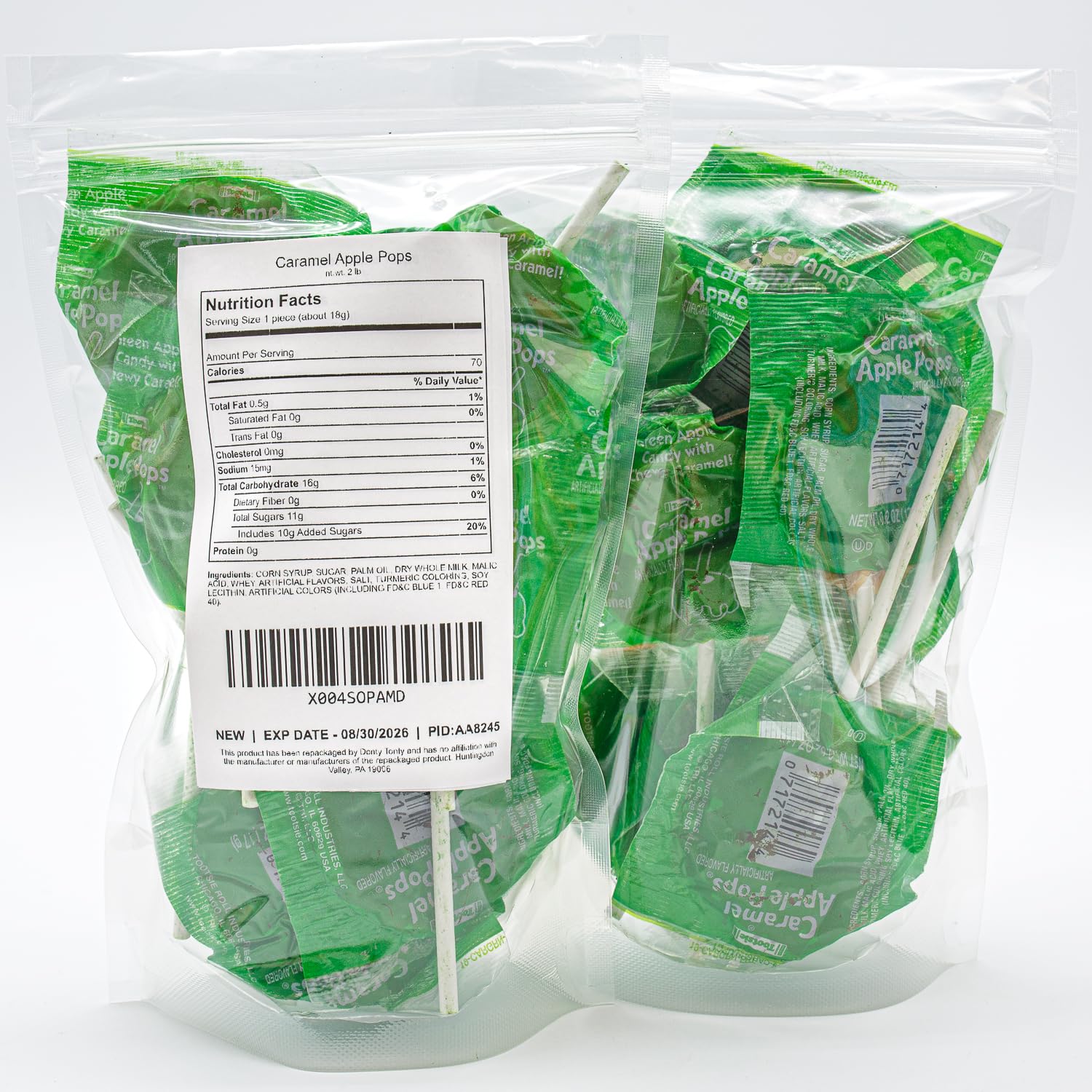 Caramel Apple Pops 2 lb - Suckers with Chewy Coating and Hard Center, Individually Wrapped Lollipops, Gluten Free Candy