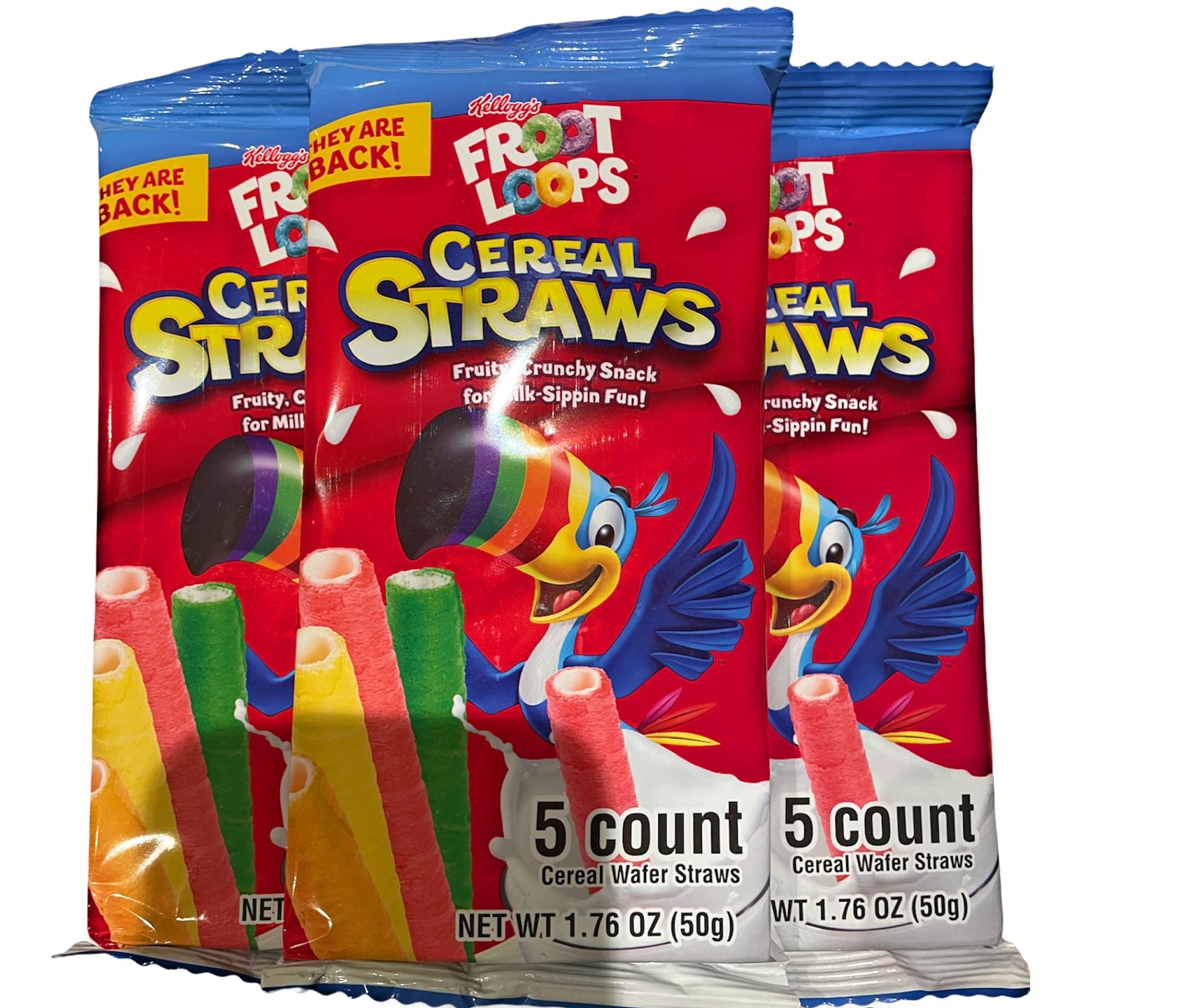 MIZO 2021 Kellogg's Cereal Straws Froot Loops Edible Breakfast Straw Alternatives for Milk, 90's Childhood Nostalgic Treat for Drinking and Eating