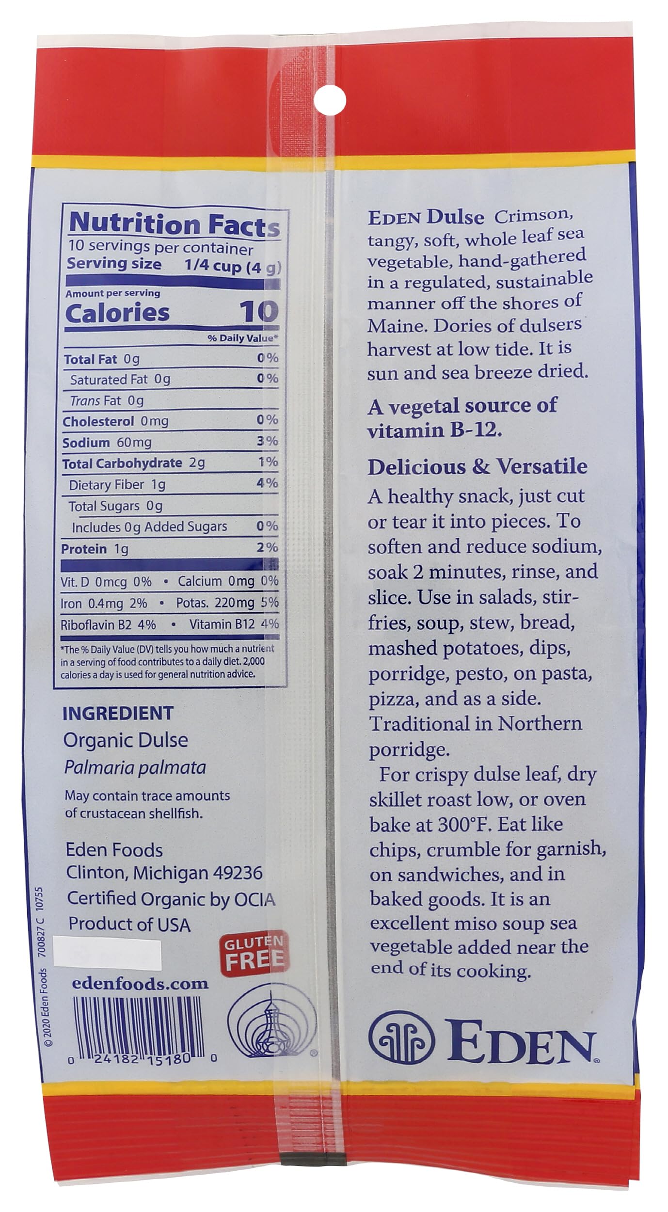 Eden Organic Dulse Whole Leaf, 1.4 oz, Dried, Raw
