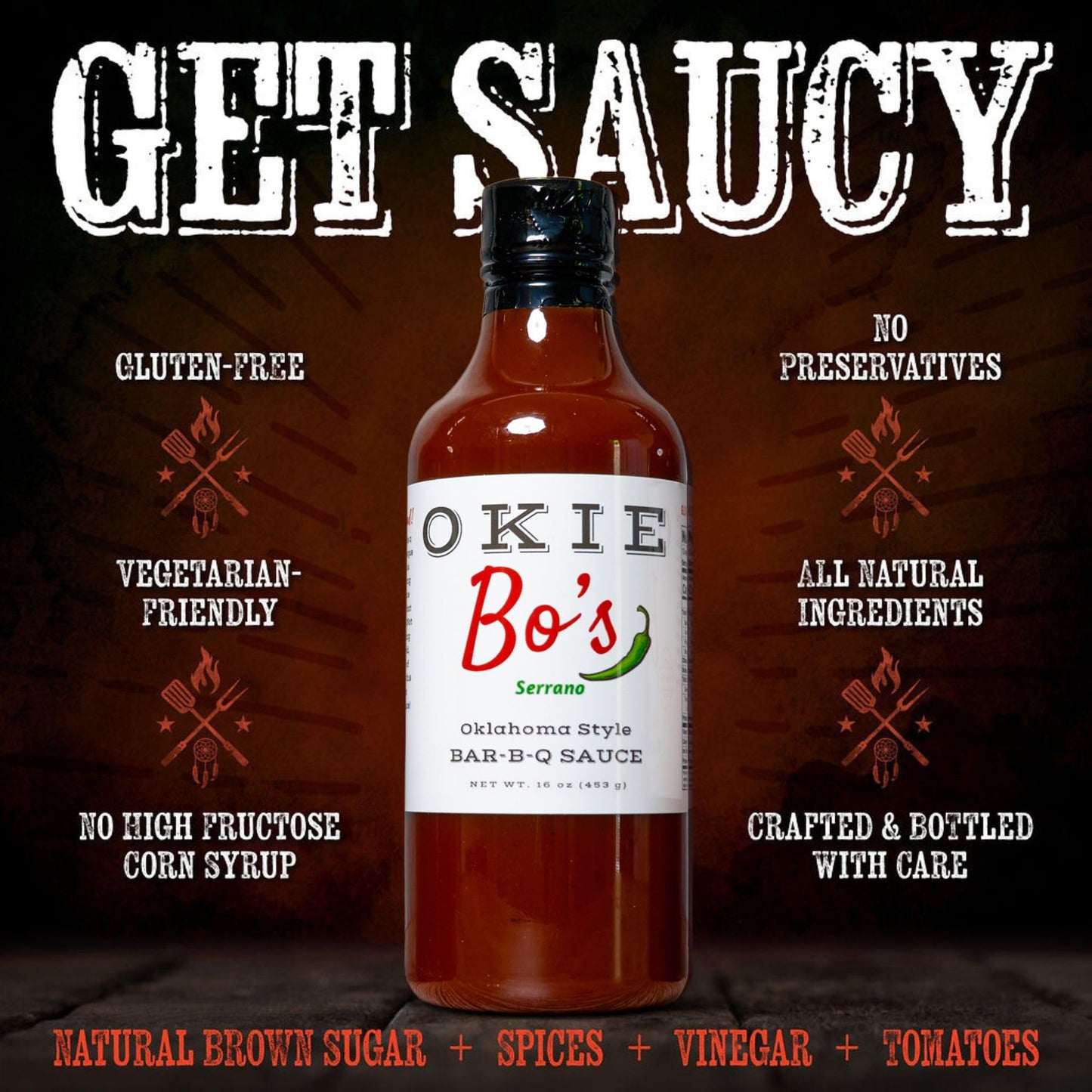 OkieBo's BBQ Sauce - Serrano, Oklahoma Style, Perfect Sauce for Creating Competition Style Ribs, Pork, Brisket, Salmon, Chicken and Much More