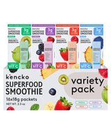 kencko Instant Smoothie Powder Mix Variety Packets, 16 Pack - Reds, Blues, Greens & Purples - Healthy Freeze-Dried Fruit & Veggie Superfood Powdered