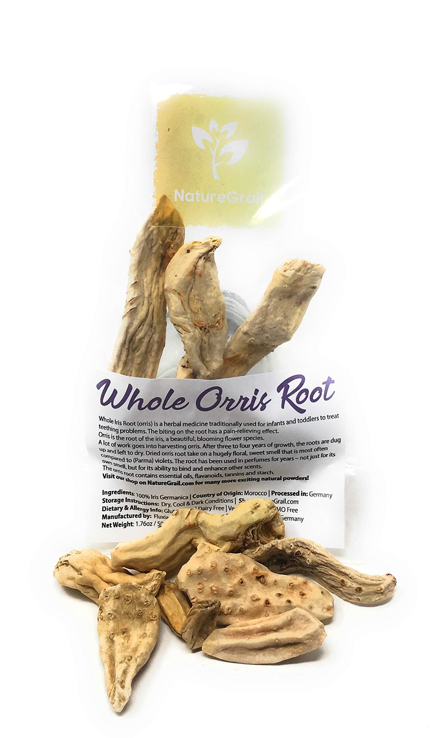 Whole Orris Root - 100% Iris Germanica - Iris Root Contains Essential Oils, Flavonoids And Is Used In Perfumes - Net Weight: 1.76oz / 50g