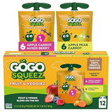 GoGo squeeZ Fruit & veggieZ Applesauce and Puree Variety Pack, Boulder Berry and Zippin' Pear, 3.2 oz (Pack of 12), Unsweetened Snacks for Kids, BPA