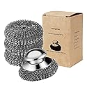 Steel Wool Scrubber, 4-Pack Stainless Steel Scrubber Pads with Handle - The Ultimate Scouring Solution for Rust, Stubborn Messes on Cookware, Grill