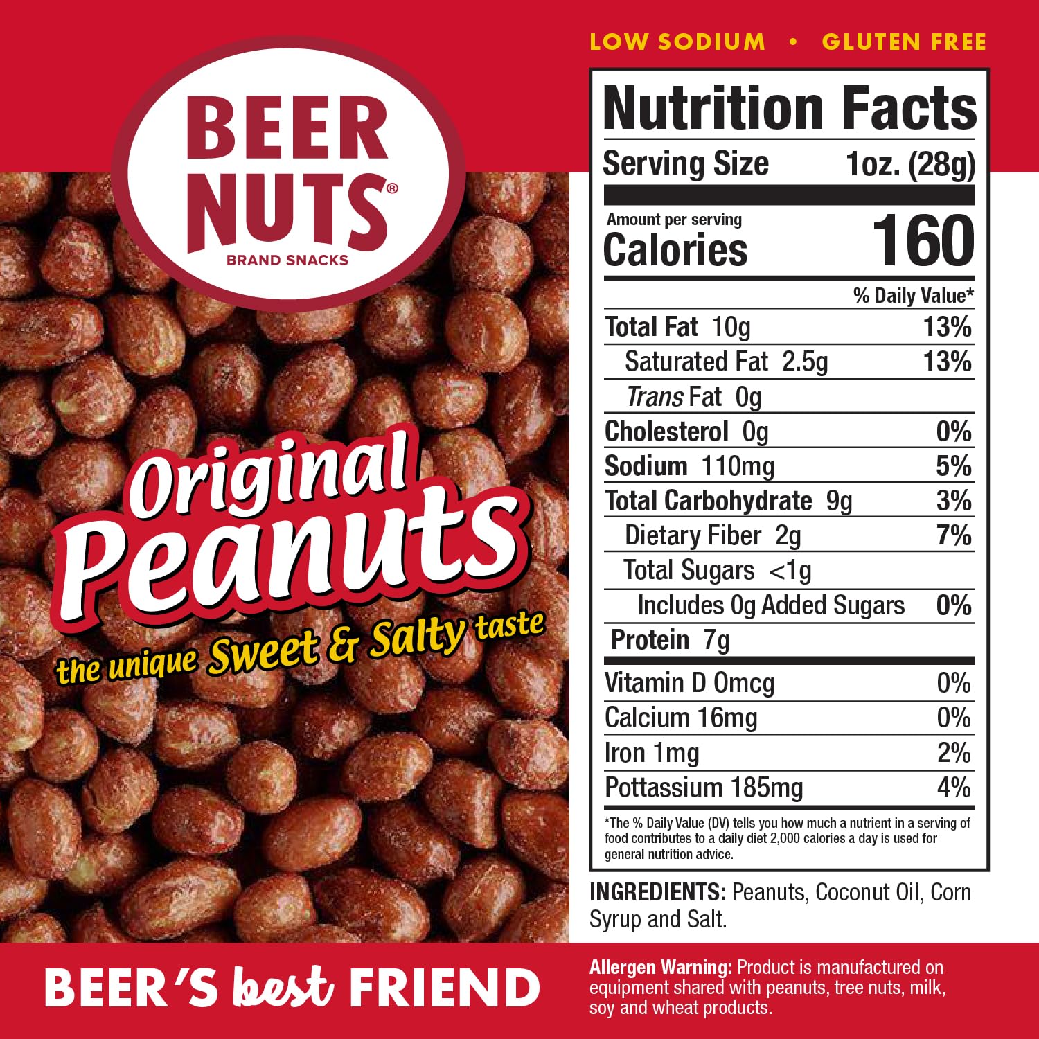 BEER NUTS Original Peanuts - Sweet & Salty Bar Nuts - Gluten Free, Kosher, Low Sodium Peanut Snacks Made In The USA - 30oz Resealable Bag (Pack of 1)
