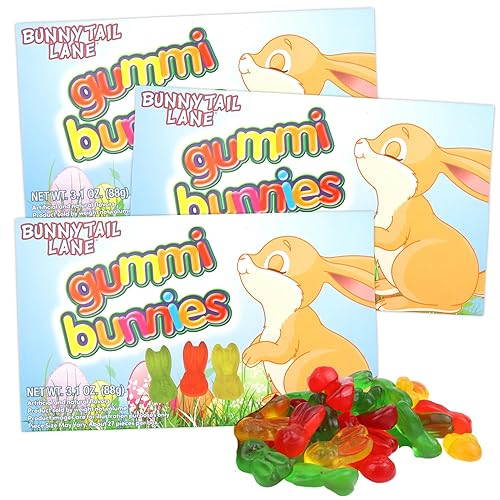 Easter Gummy Bunnies, Assorted Fruit Flavored Chewy Candies, Basket Stuffer Treats, 3.1 Ounces (Pack of 3)