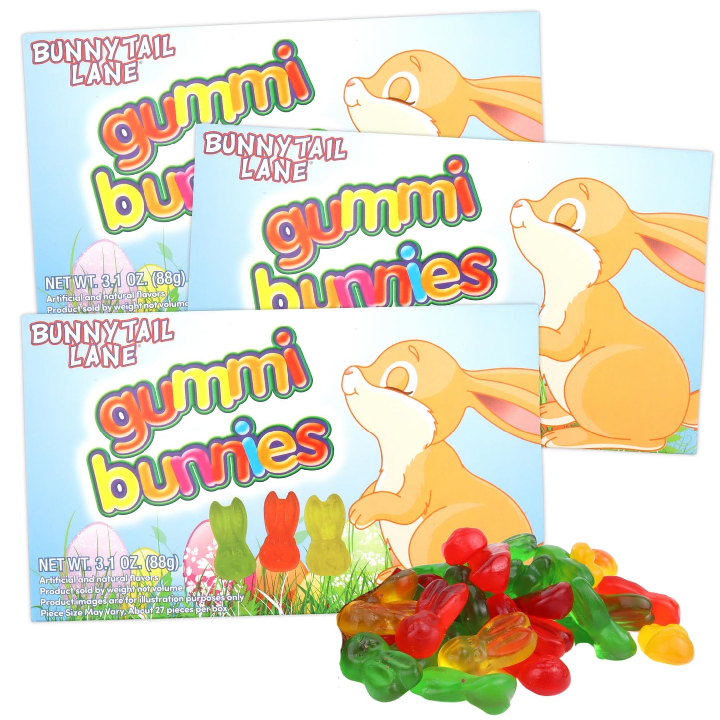 Easter Gummy Bunnies, Assorted Fruit Flavored Chewy Candies, Basket Stuffer Treats, 3.1 Ounces (Pack of 3)