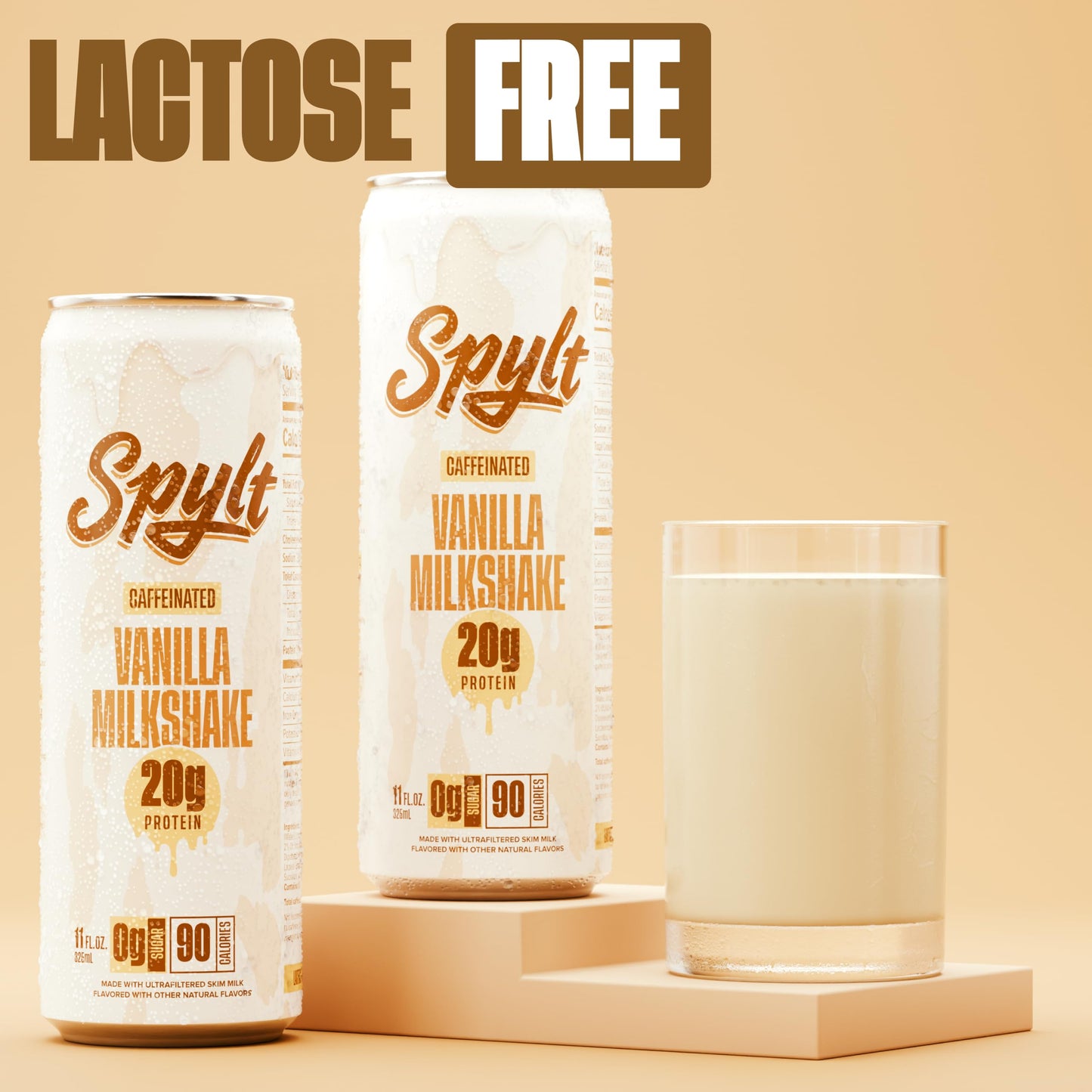 Spylt High Protein Vanilla Milkshake with 60mg Caffeine & 20g Protein - 90 Calories, Ready to Drink, Sugar Free, Lactose Free Milk, Perfect