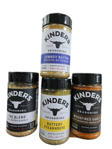 Seasoning Set by KINDERs Pantry Essentials, 4 Pack, 10.5 oz The Blend, 9.5 oz Buttery Steakhouse, 9.5 oz Woodfired Garlic, 9.4 oz Cowboy Butter