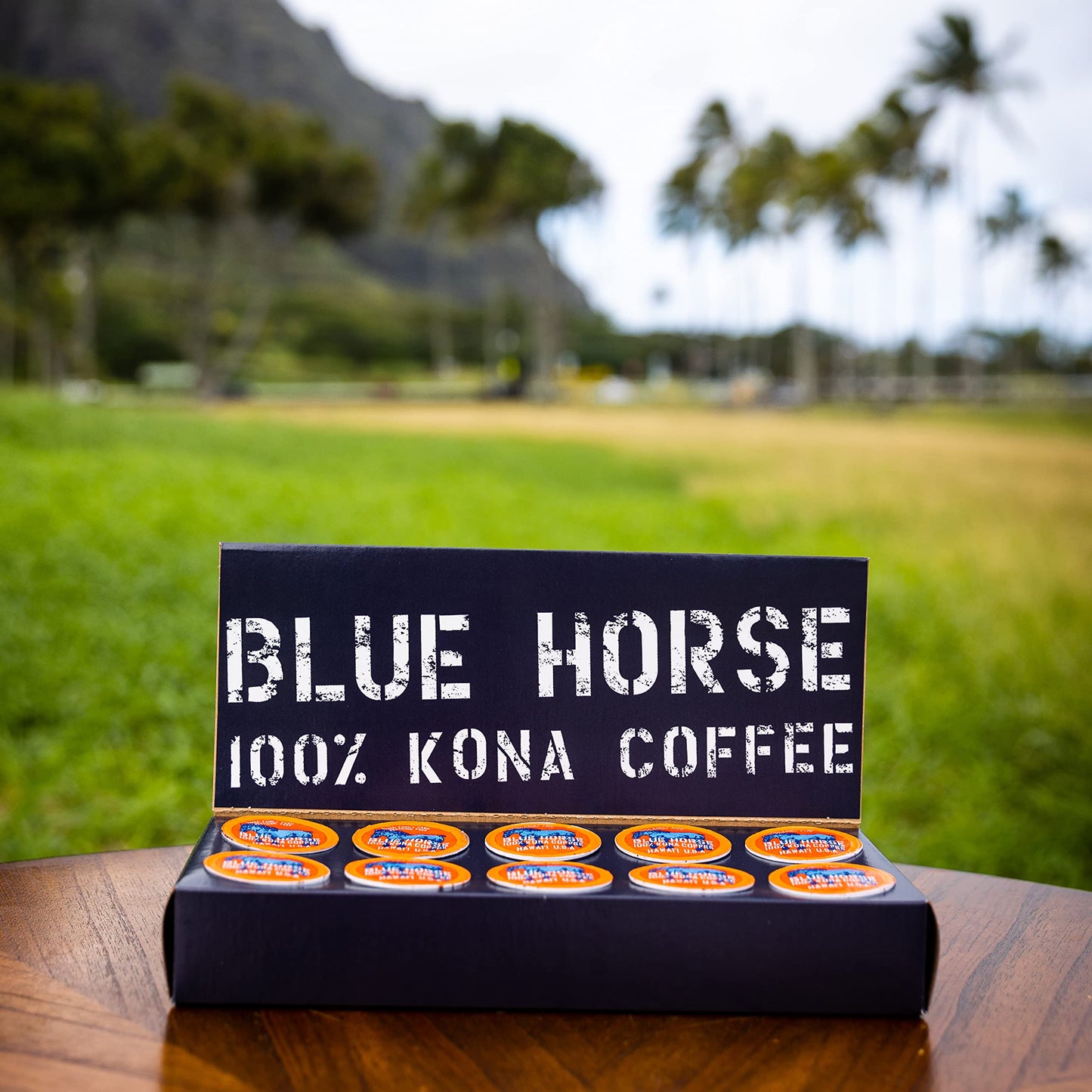 Blue Horse 100% Kona Coffee Pods, Medium Roast, 10ct Single Serve, Compatible with K Cups 2.0, Farm Fresh, Authentic Arabica Beans from Hawaii’s Big