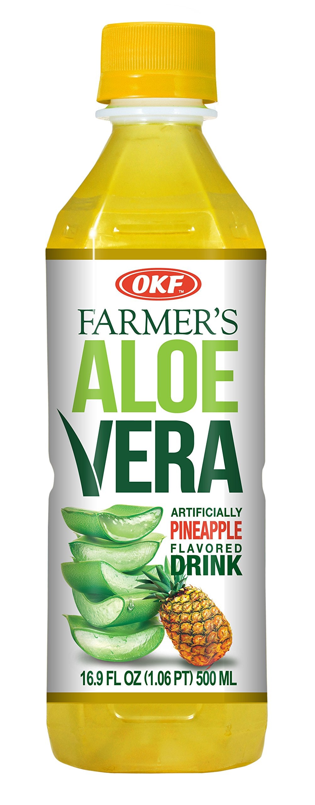 OKF Farmer's Aloe Vera Drink, Pineapple, 16.9 Fluid Ounce (Pack of 12)