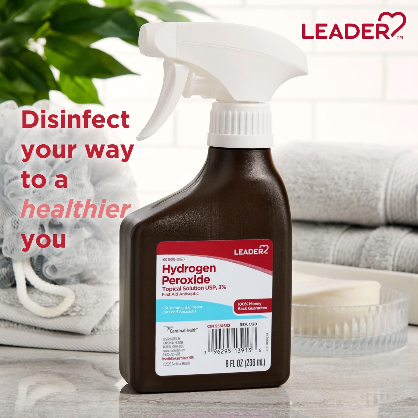 LEADER Hydrogen Peroxide Spray Bottle First Aid Antiseptic 3% Solution - Multi-Purpose Cleaner, Gentle & Effective Disinfectant Spray for Home, Cuts