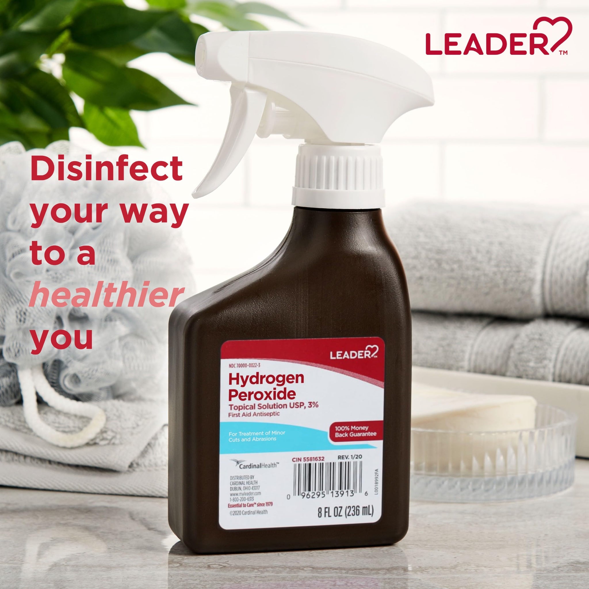 LEADER Hydrogen Peroxide Spray Bottle First Aid Antiseptic 3% Solution - Multi-Purpose Cleaner, Gentle & Effective Disinfectant Spray for Home, Cuts