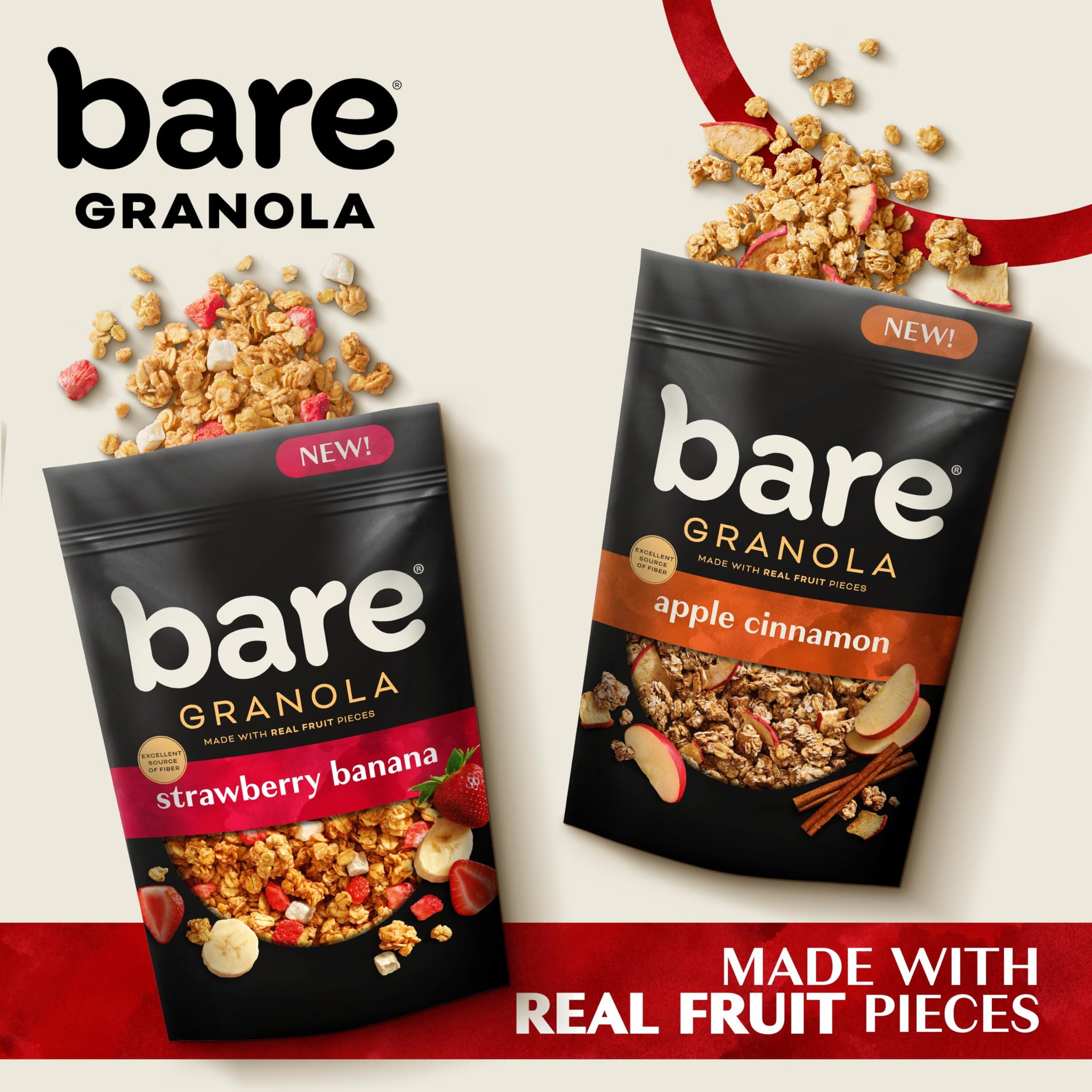 Bare Granola, Apple Cinnamon, 7g Fiber, Whole Grains, Heart Healthy, Real Fruit Pieces, 11 oz Bag