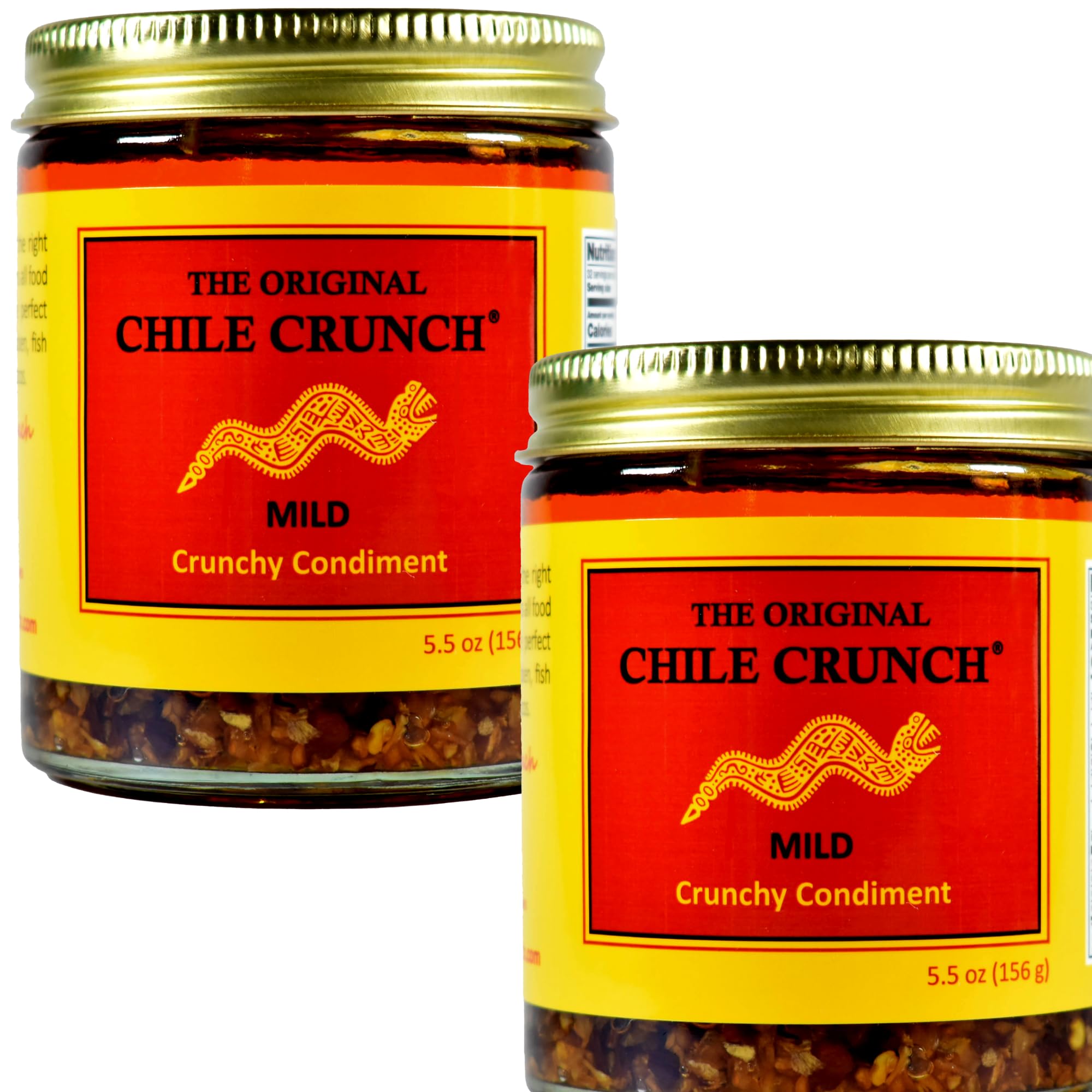 CHILE CRUNCH - Mild Spicy Crunchy Condiment - All Natural Roasted Chili Peppers, Garlic & Onion Crisp Sauce - Vegan, Gluten-Free, No Preservatives