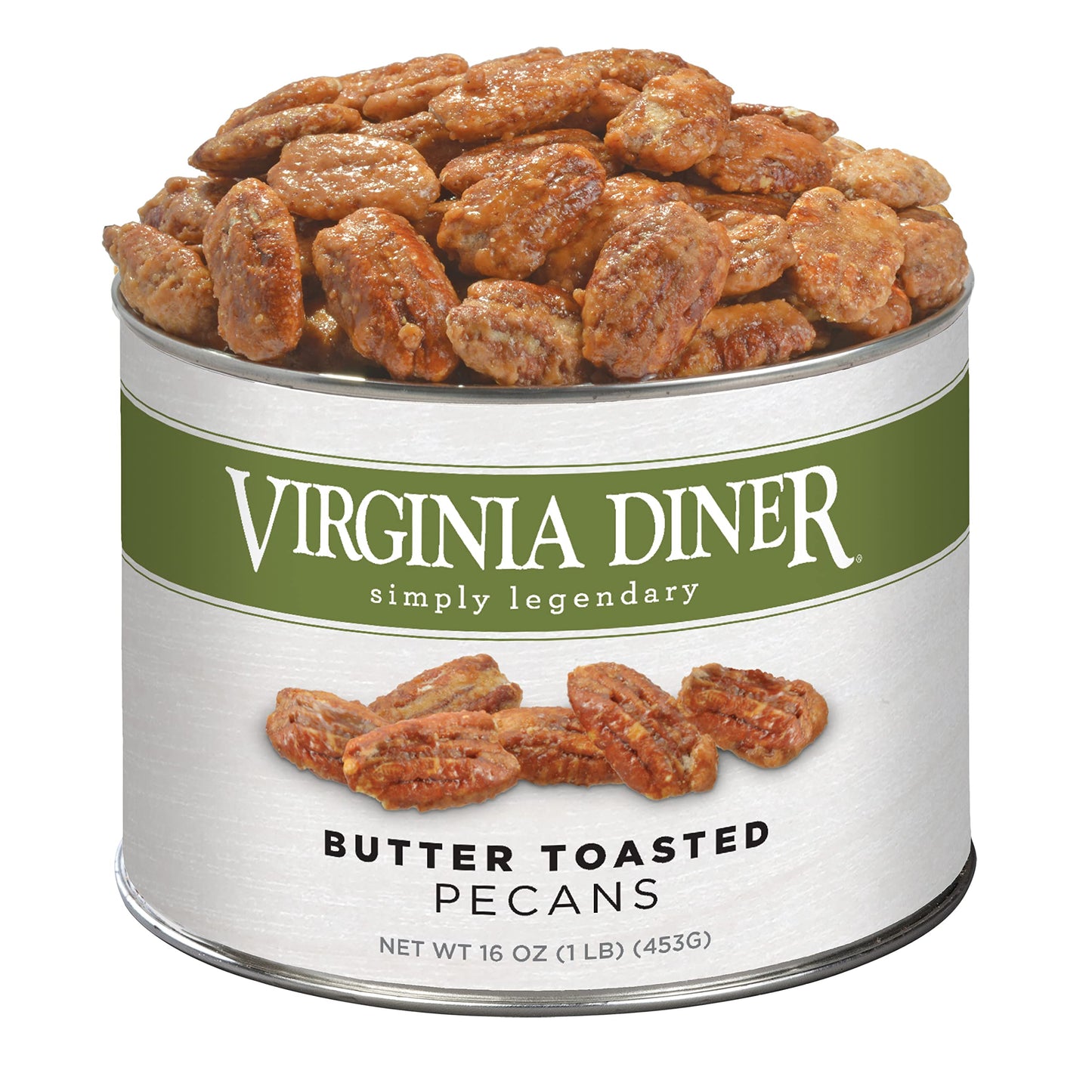 Virginia Diner Butter Toasted Pecans - Sweet Toasted Mammoth Georgia Pecans Gift Non-GMO, Preservative Free Gifts from Virginia Since 1929-16 Oz Can