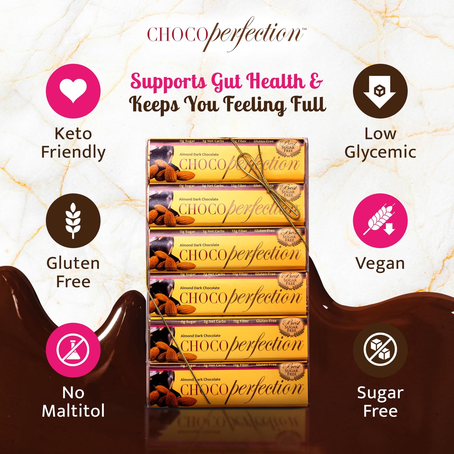 ChocoPerfection Dark Almond Sugar Free Chocolate Bars - Vegan Gift Box European Style Dark Chocolate Almonds, Keto Friendly Gluten Free Snacks