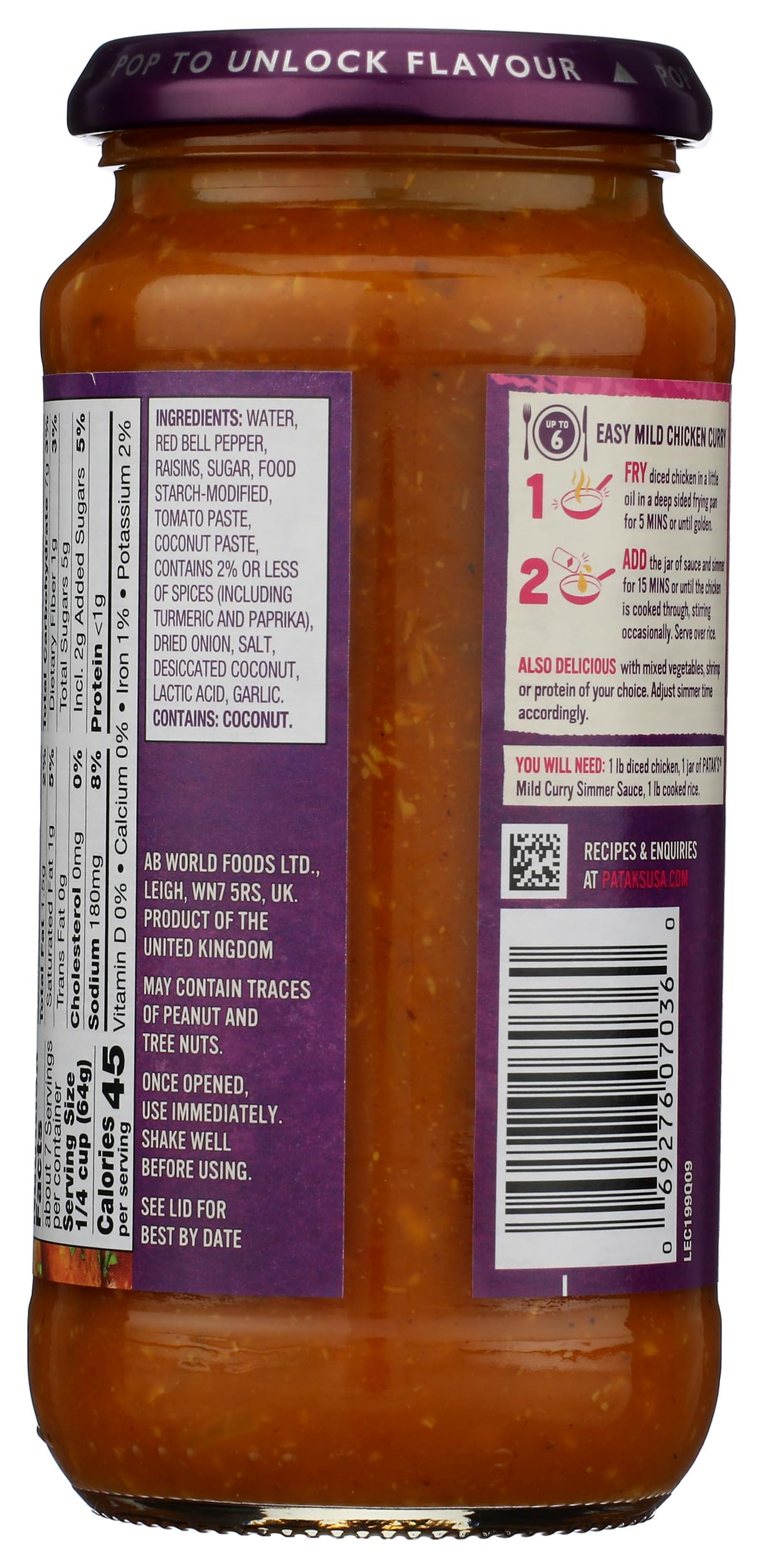 Pataks, Sauce Curry Mild, 14.5 Ounce