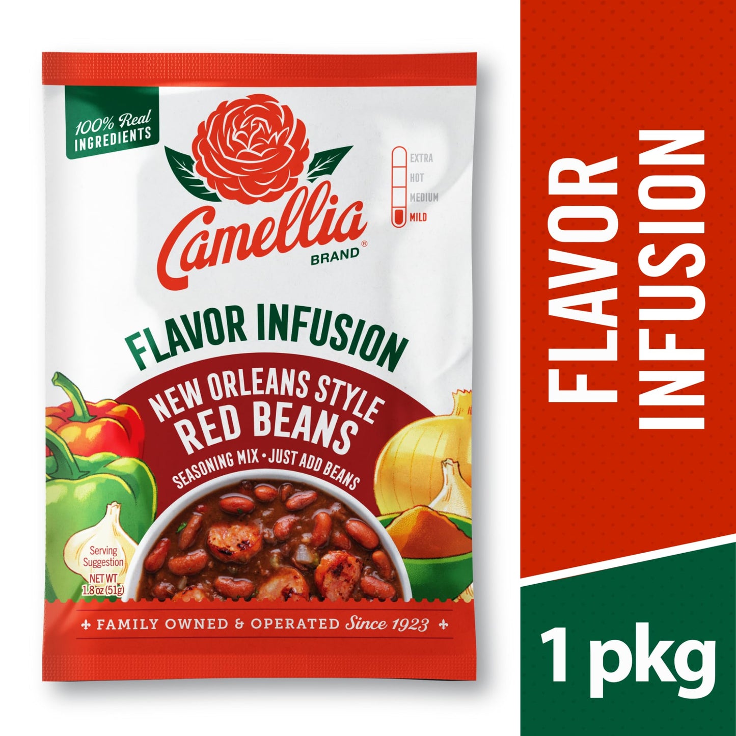 Camellia Red Bean Flavor Infusion Seasoning - Authentic Cajun & Creole Spice Blend for Red Beans and Rice, Gumbo, Chili, and Southern Cooking