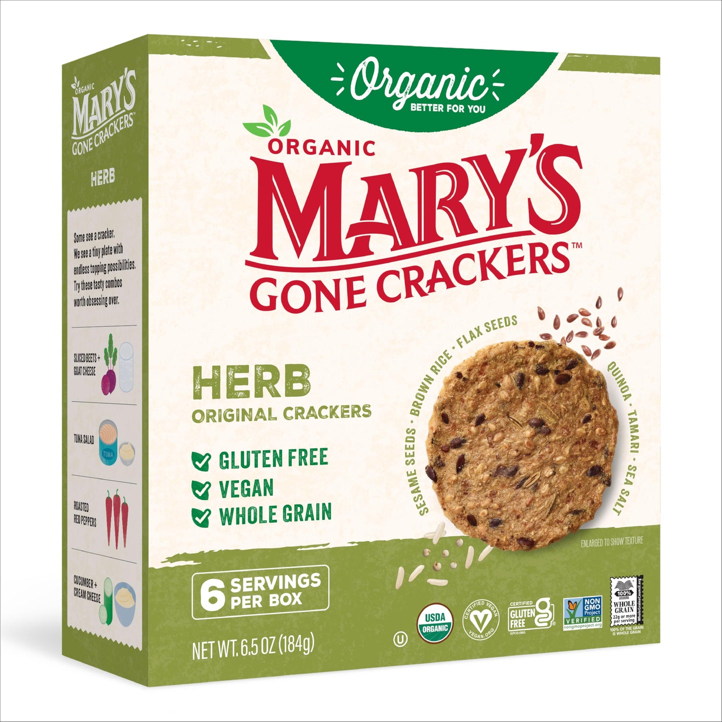Mary's Gone Crackers Herb Crackers, Organic Brown Rice, Flax & Sesame Seeds, Gluten Free, 6.5 Ounce