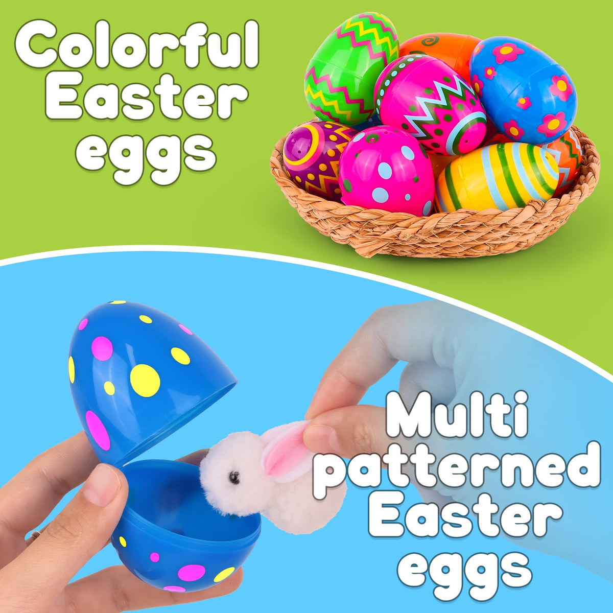 36 PCS 3.1" Plastic Printed Easter Eggs Bulk, Bright Colorful Fillable Empty Easter Eggs Bulks for Egg Hunt, Kids Easter Basket Stuffers Fillers