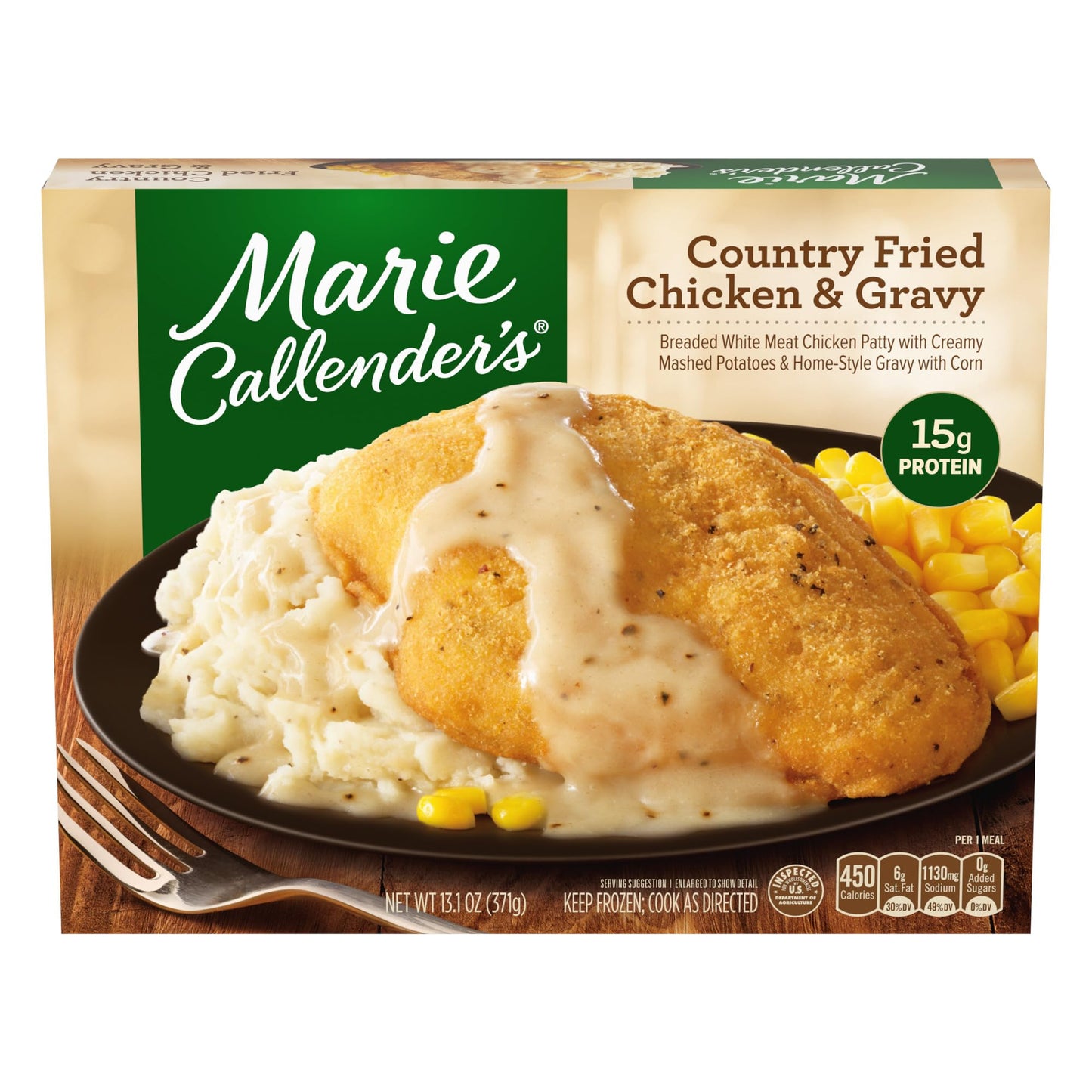 Marie Callender's Country Fried Chicken and Gravy, Convenient Oven or Microwave Meal with Chicken and Mashed Potatoes, Frozen Meal, 13.1 OZ